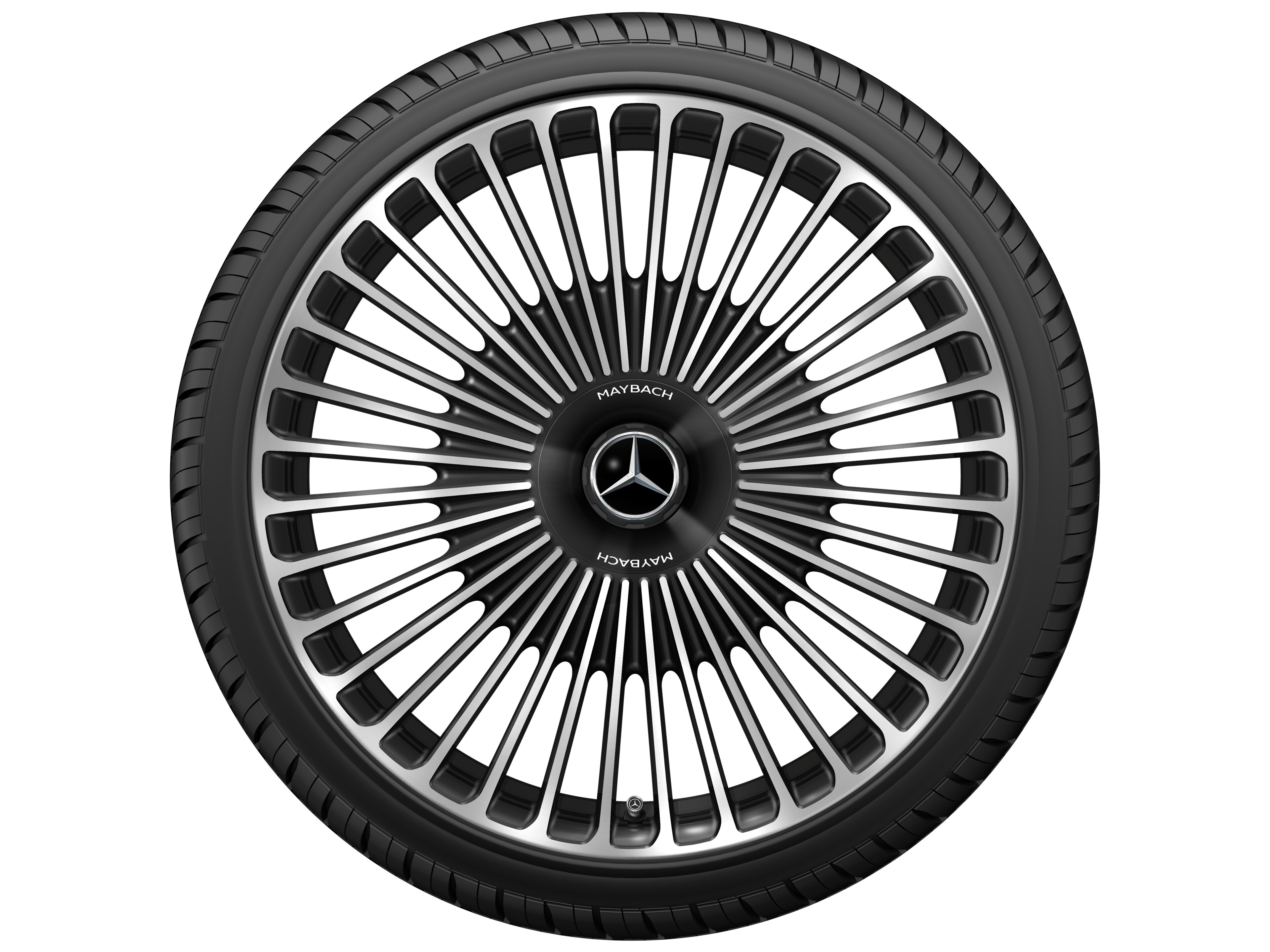 Obręcz kuta AMG z wzorem wieloramiennym, 53,3 cm (21 cali) - 9,5 J x 21 ET 56,1, czerń, toczone na połysk