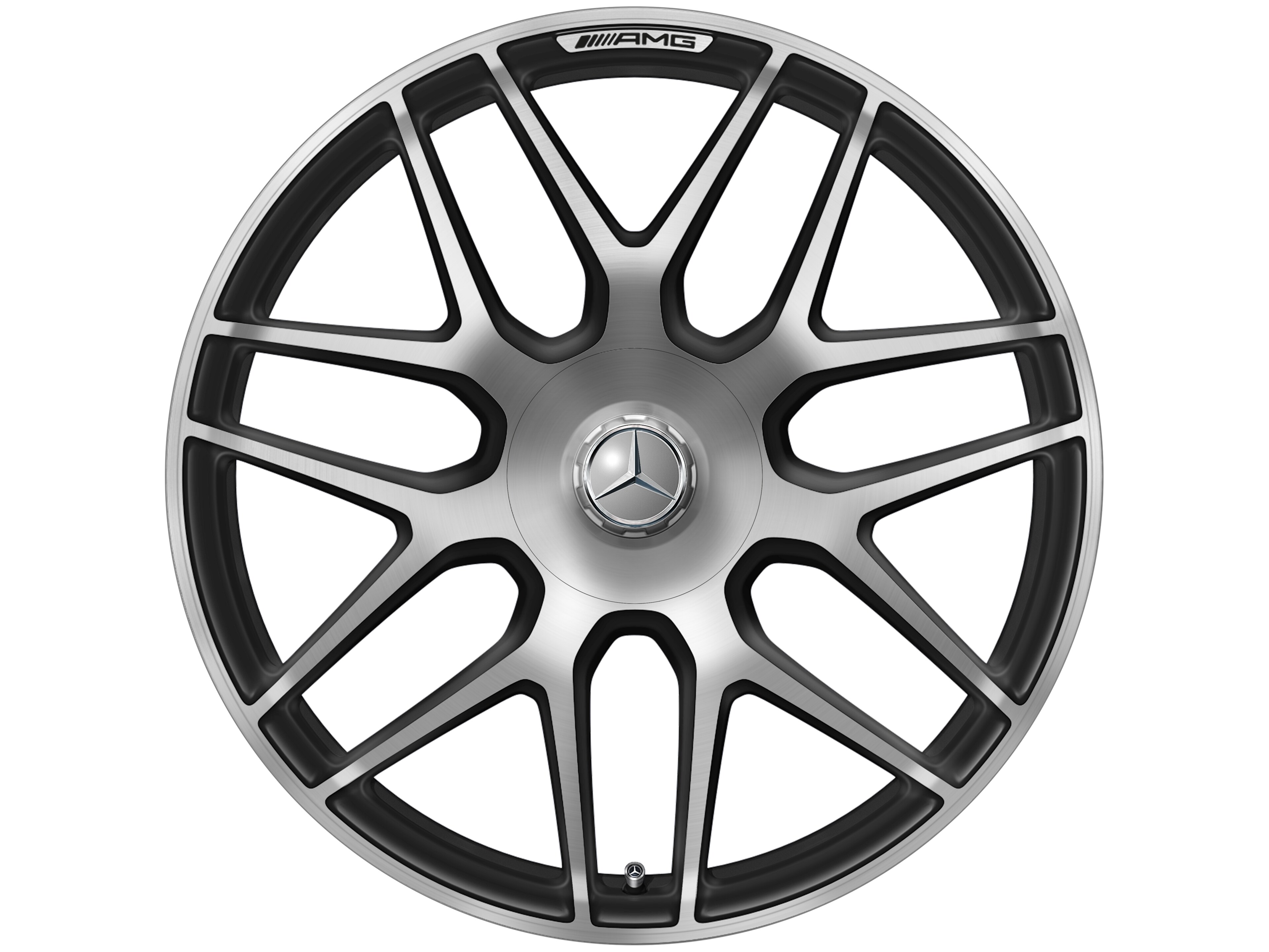 Obręcz kuta AMG z krzyżowymi ramionami, 55,9 cm (22 cale) - 10 J x 22 ET 36, czarny mat, toczone na połysk