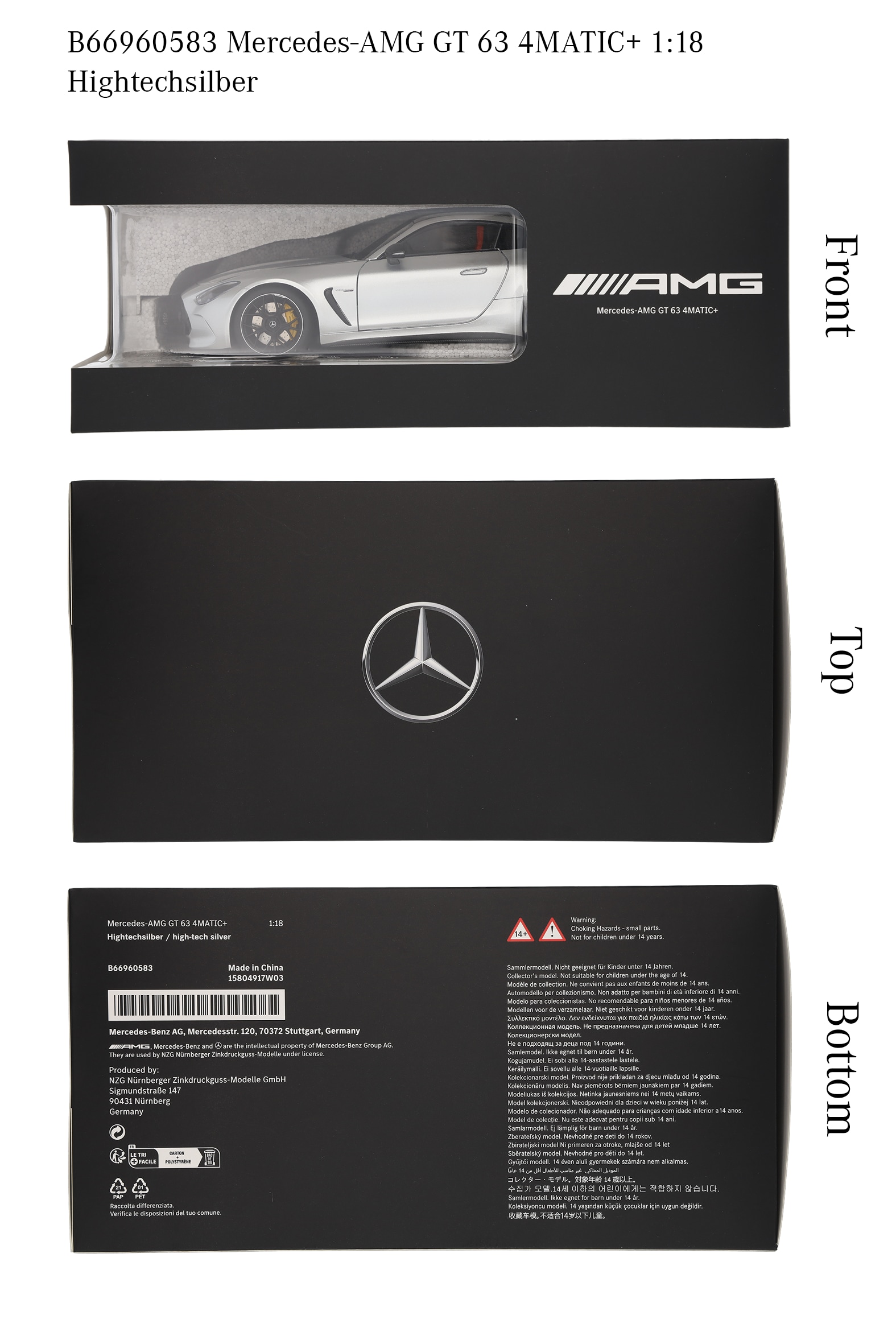 Mercedes-AMG GT 63, C192 - srebro hightech, NZG, 1:18