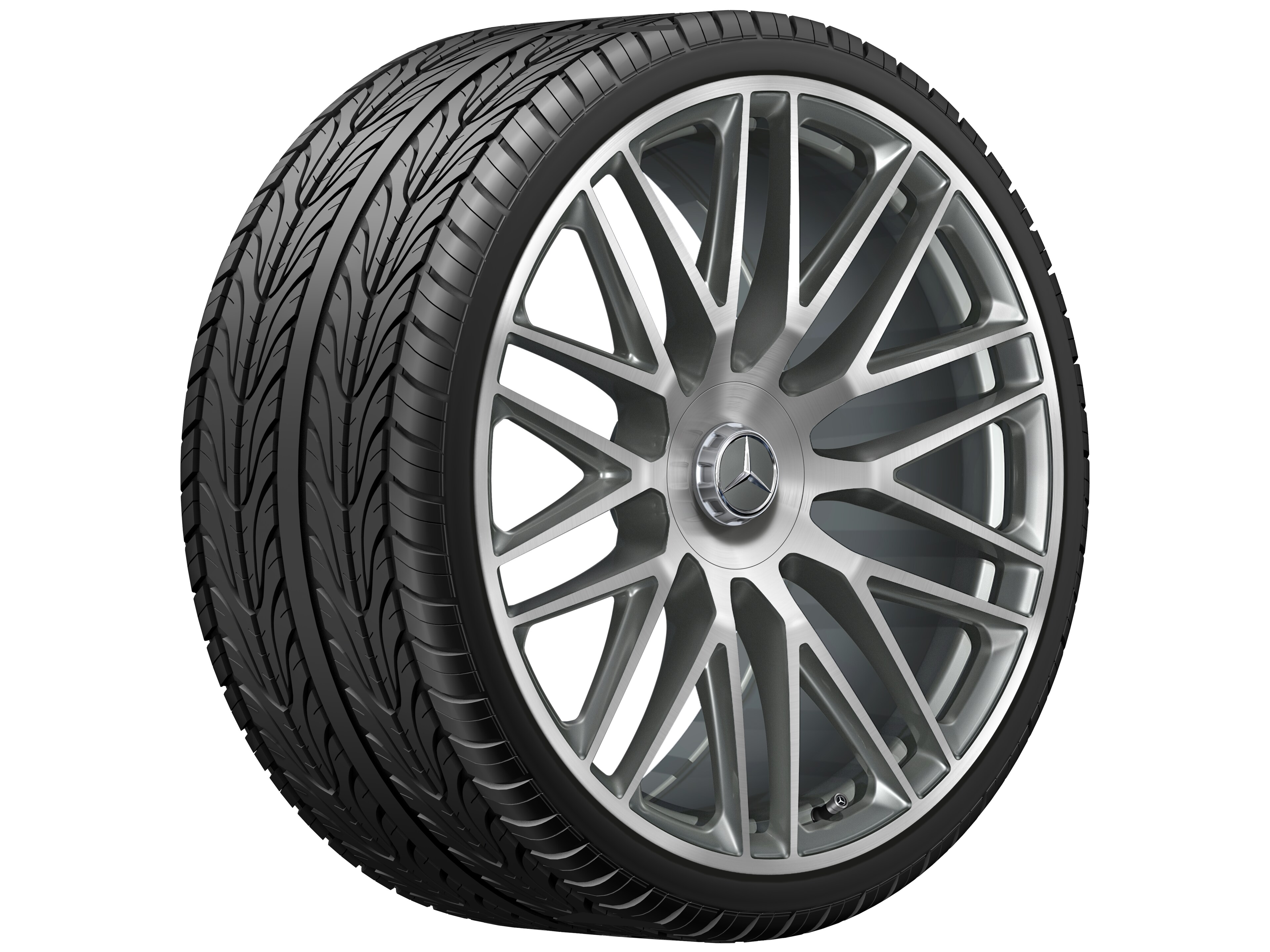 Obręcz kuta AMG wieloramienna, 58,4 cm (23 cale) - 11,5 J x 23 ET 47, szarość tytanu, toczone na połysk