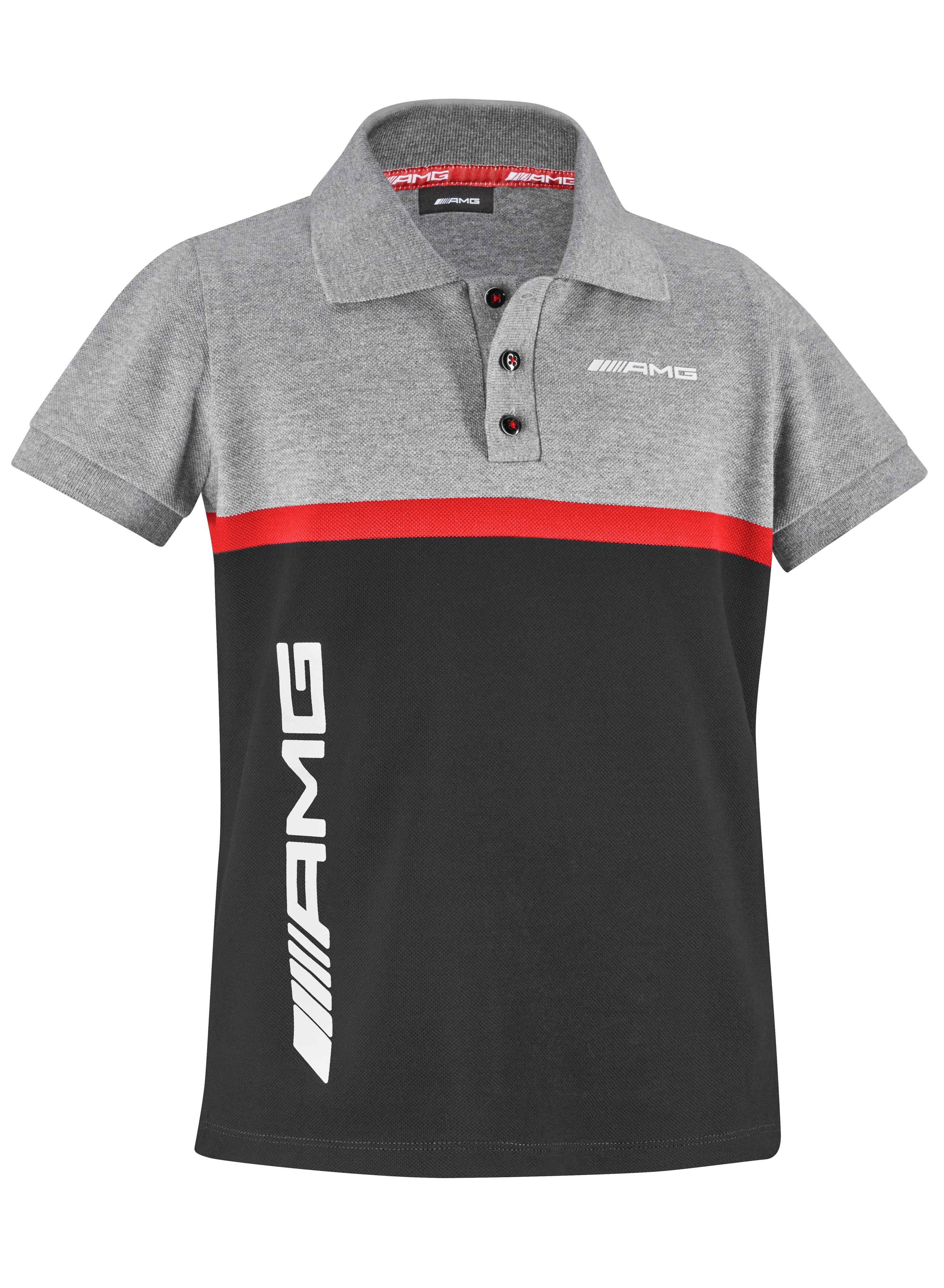 Dziecięca koszulka polo AMG - szary / czerń / czerwony, 116 / 122