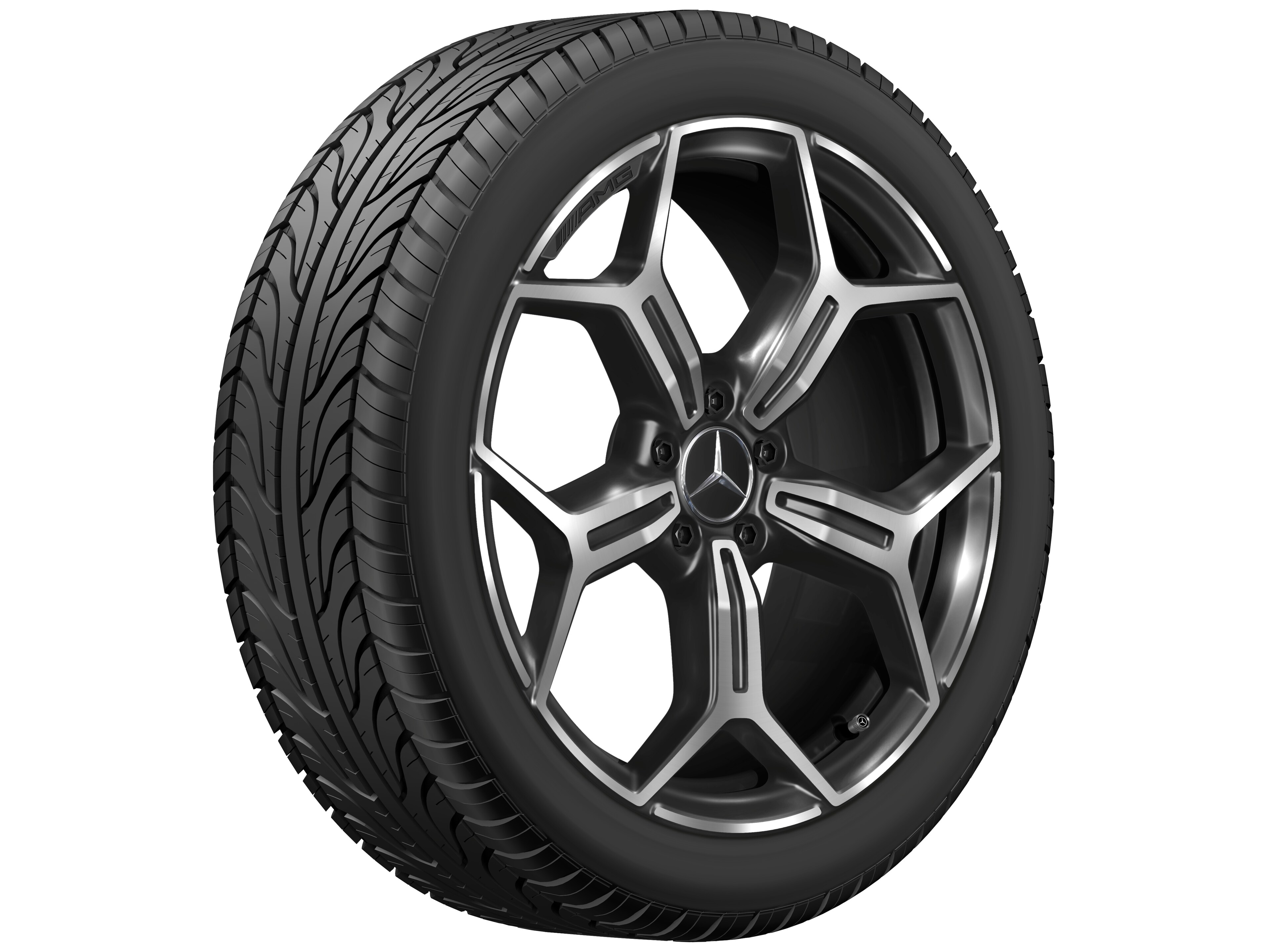 Obręcz AMG z lekkiego stopu, z 5 podwójnymi ramionami, 50,8 cm (20 cali), polerowane na połysk, lakier bezbarwny z odcieniem - 9 J x 20 ET 60,8, czerń, toczone na połysk