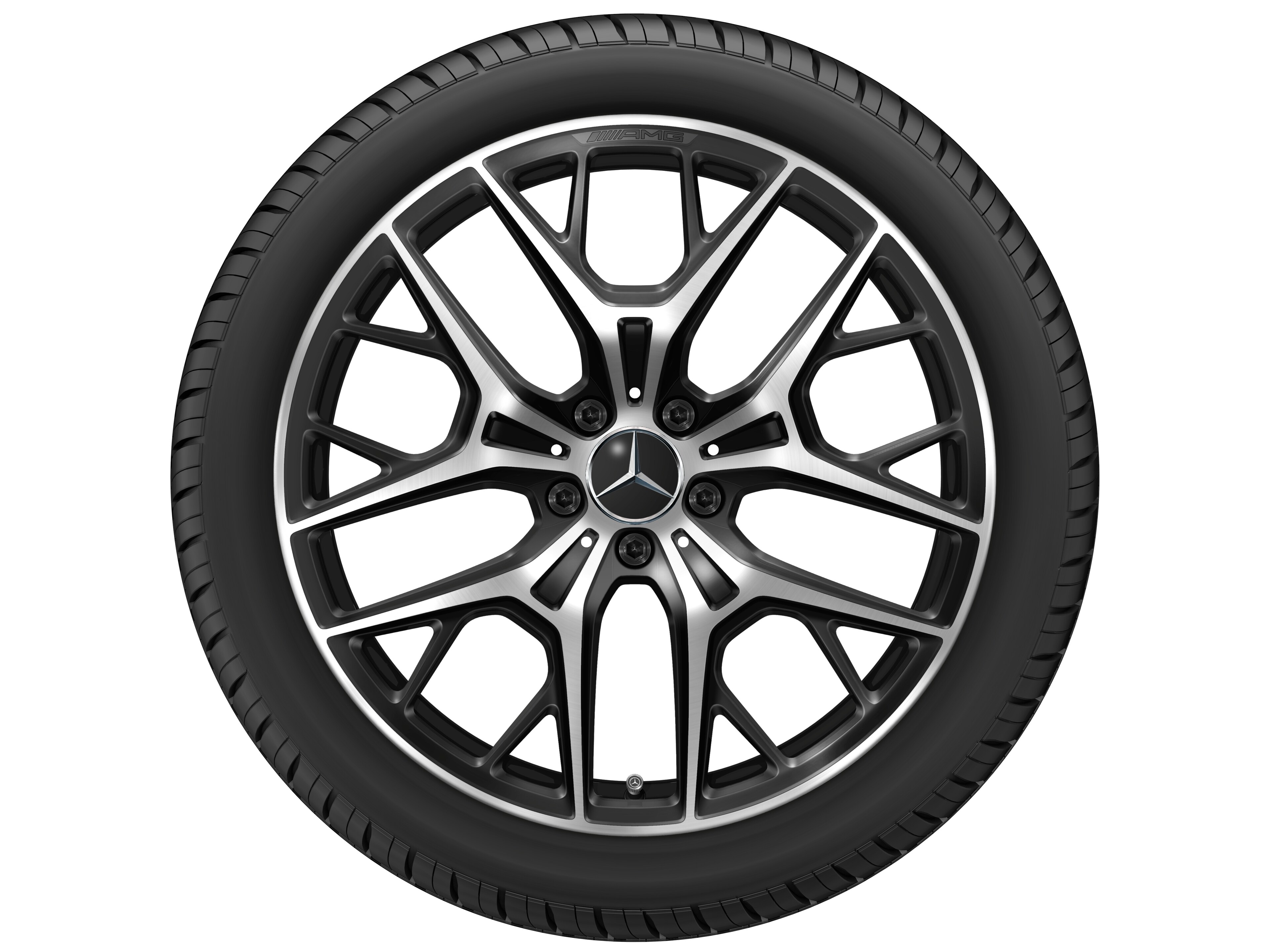 Obręcz AMG z lekkiego stopu, z krzyżowymi ramionami, 50,8 cm (20 cali) - 9 J x 20 ET 32, czerń, toczone na połysk