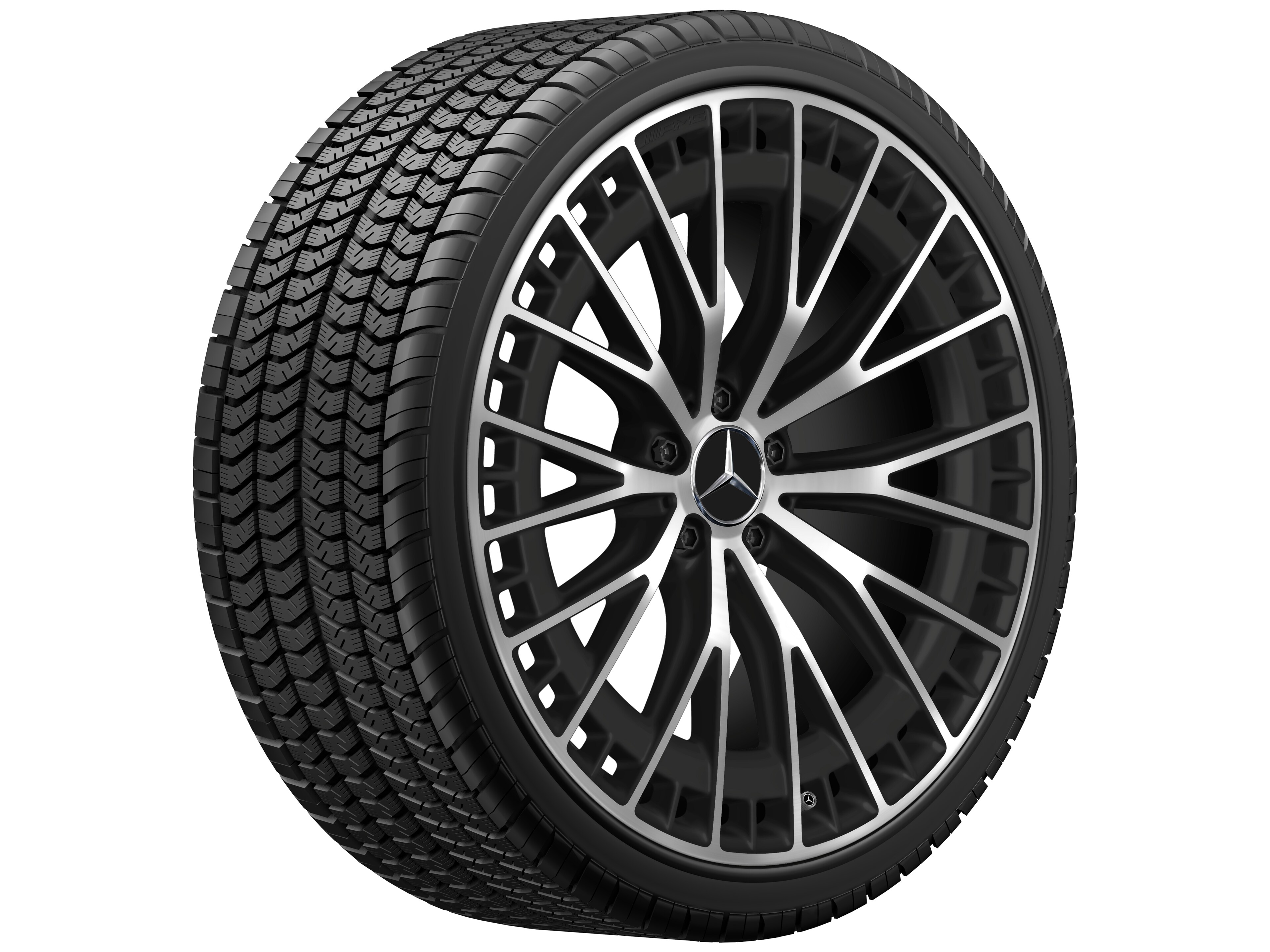 Wieloramienna obręcz koła AMG, 53,3 cm (21 cali) - 9,5 J x 21 ET 52, czarny mat, toczone na połysk