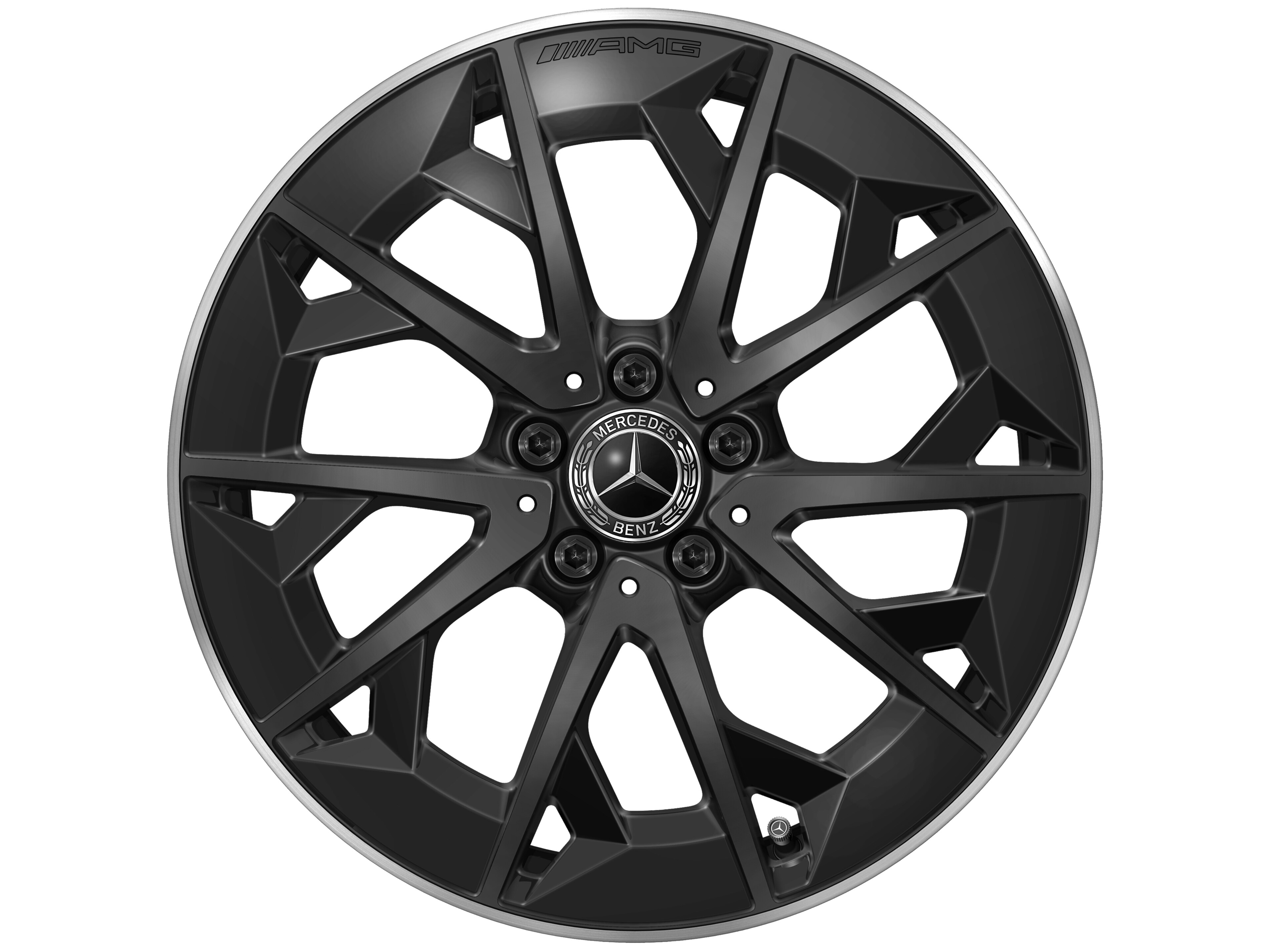 Obręcz AMG z lekkiego stopu, z krzyżowymi ramionami, 48,3 cm (19 cali) - 9 J x 19 ET 66, czarny mat, obrzeże obręczy polerowane na połysk