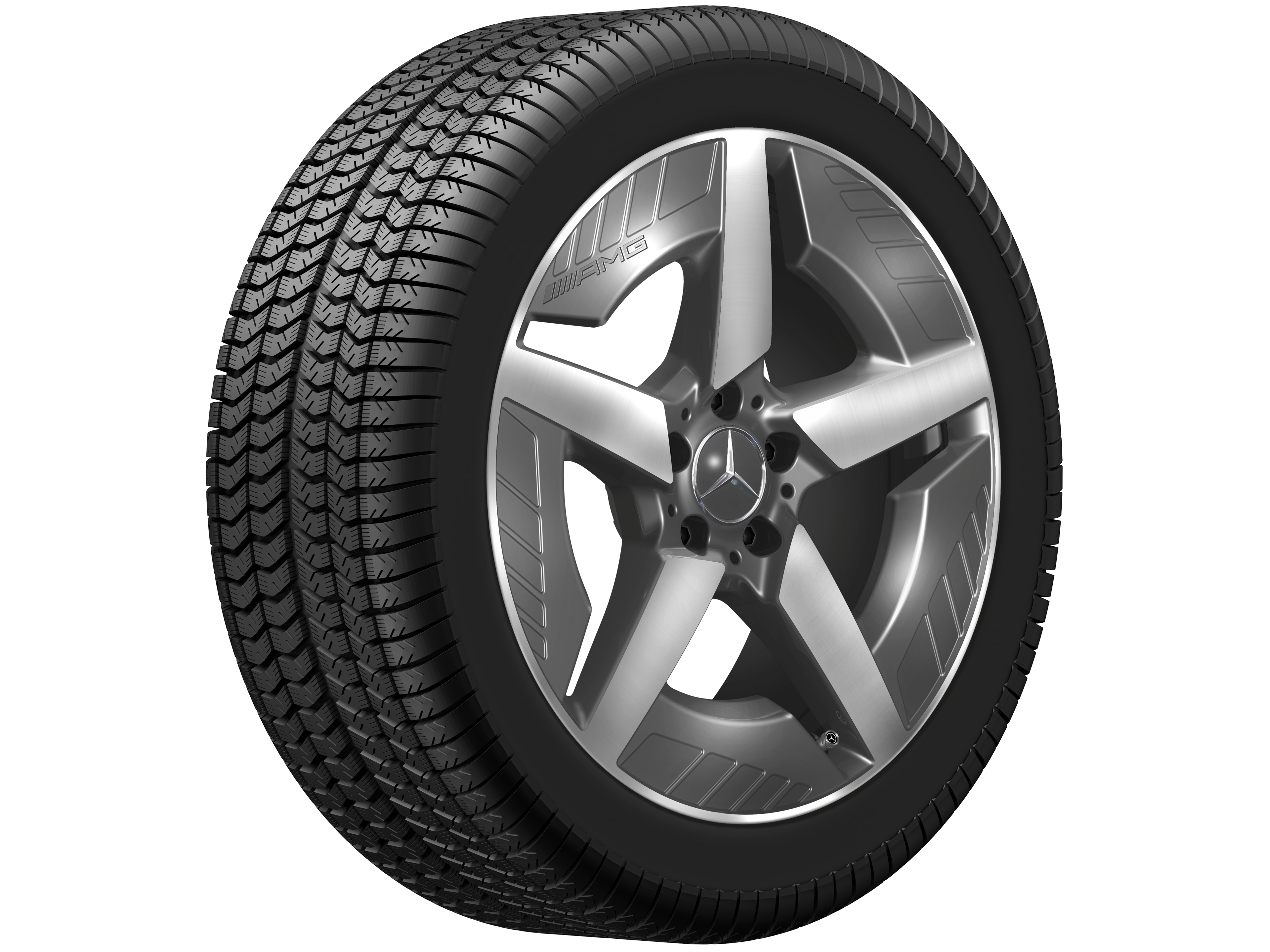 Obręcz AMG z lekkiego stopu, 5-ramienne, 48,3 cm (19 cali), zoptymalizowane pod kątem aerodynamiki - 7,5 J x 19 ET 53,3, szarość tantalu, toczone na połysk