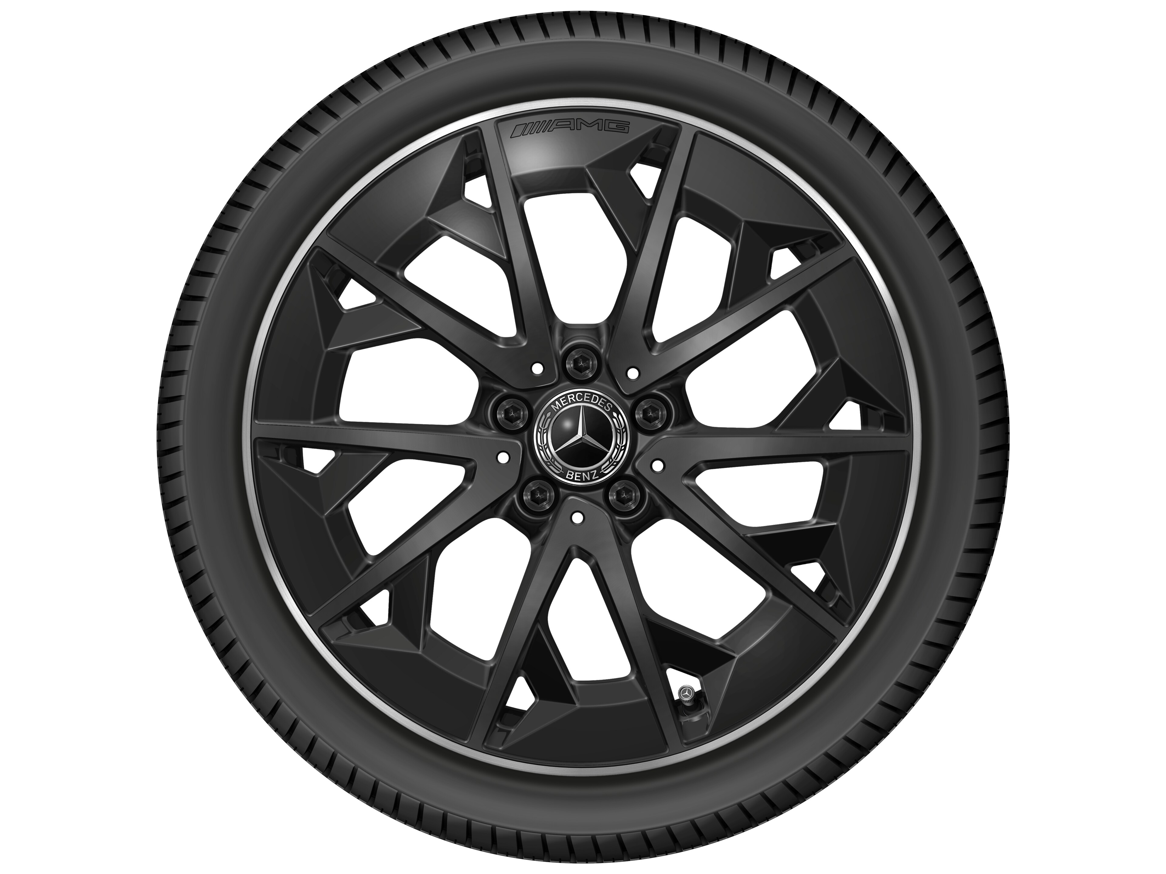 Obręcz AMG z lekkiego stopu, z krzyżowymi ramionami, 48,3 cm (19 cali) - 9 J x 19 ET 66, czarny mat, obrzeże obręczy polerowane na połysk