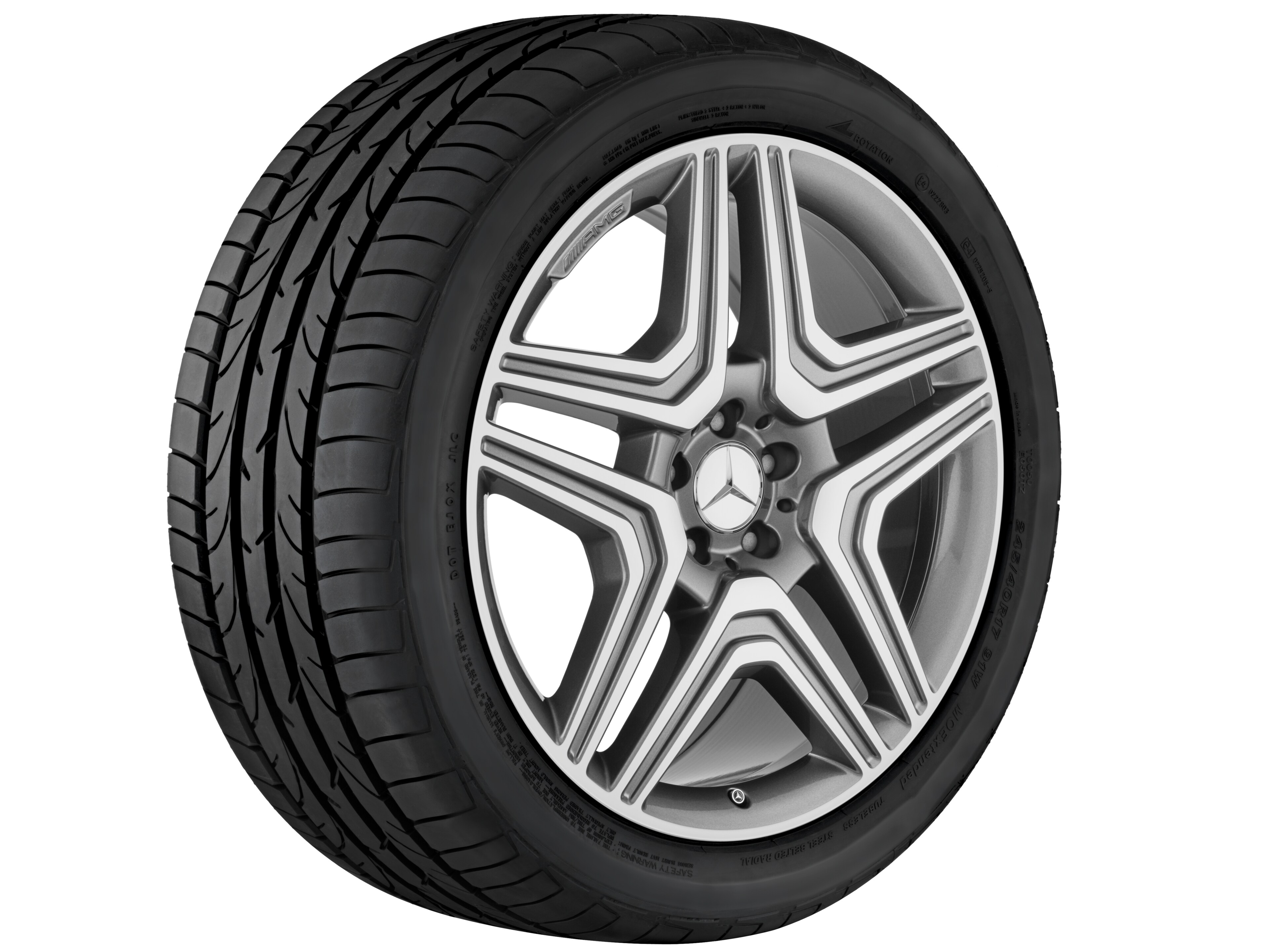 Obręcz AMG z 5 podwójnymi ramionami, 53,3 cm (21 cali) - 10 J x 21 ET 56, szarość tytanu, toczone na połysk