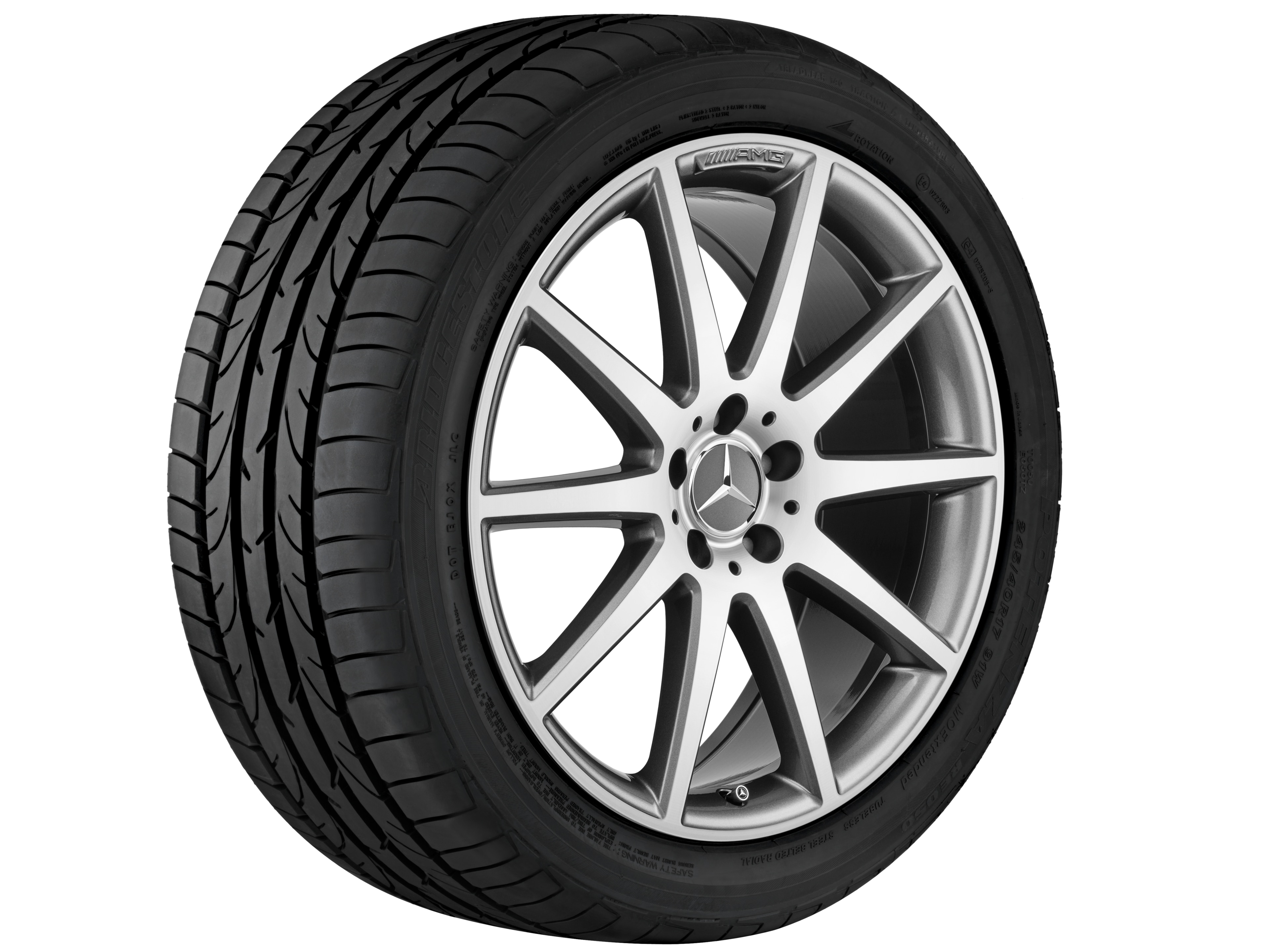 Obręcz AMG 10-ramienna, 48,3 cm (19 cali) - 8 J x 19 ET 19, szarość tytanu, toczone na połysk
