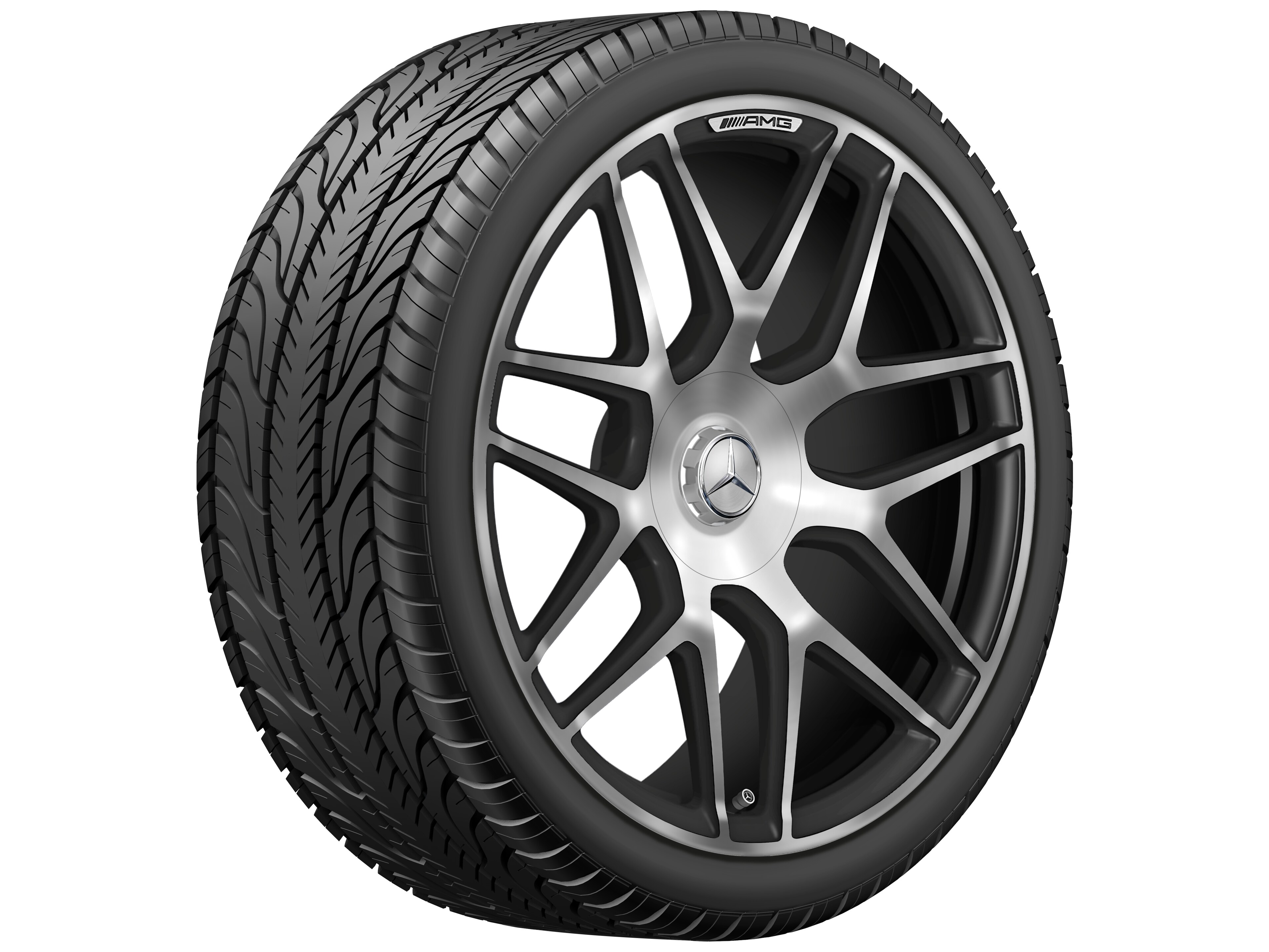 Obręcz kuta AMG z krzyżowymi ramionami, 55,9 cm (22 cale) - 10 J x 22 ET 36, czarny mat, toczone na połysk