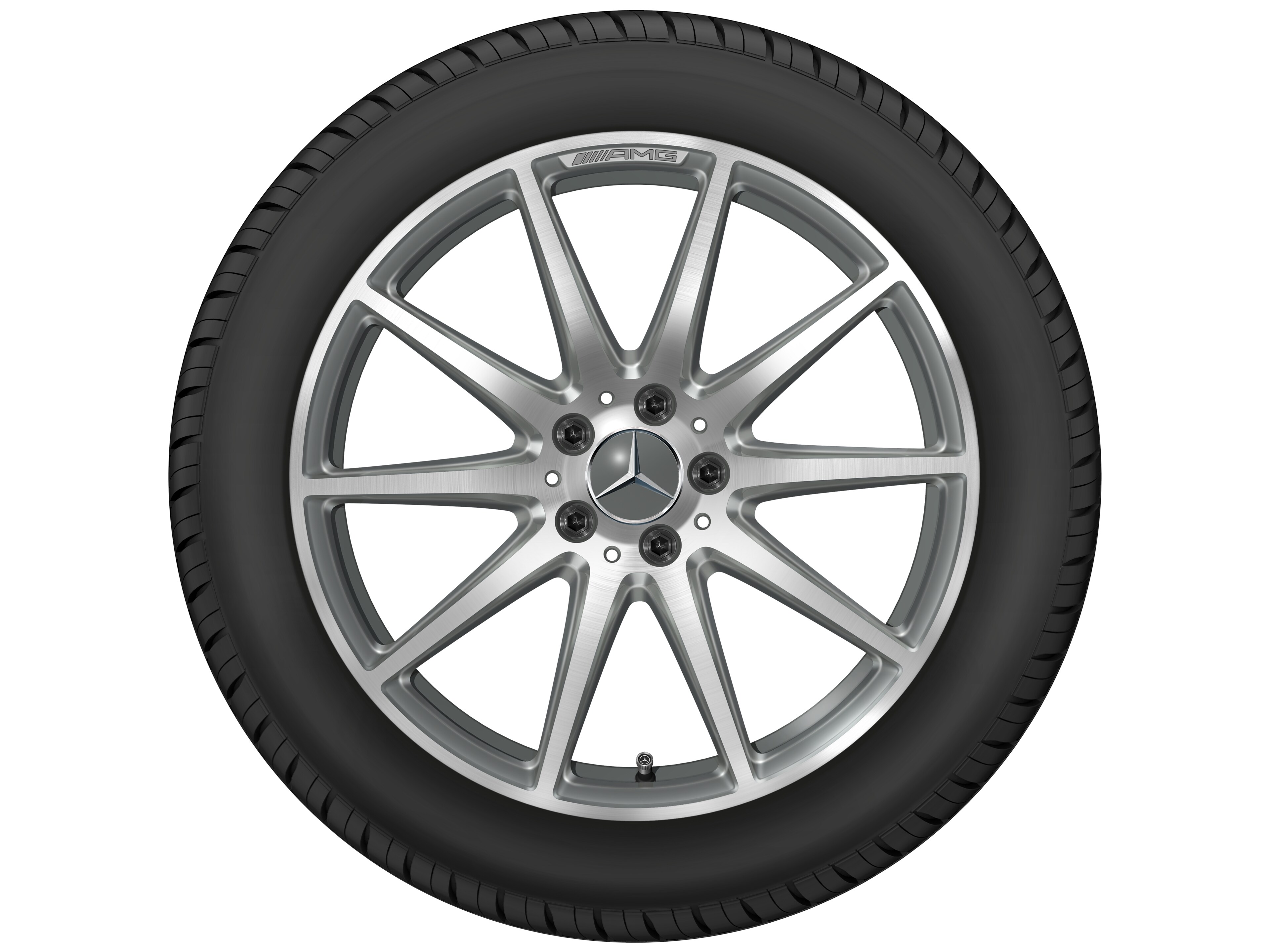 Obręcz AMG 10-ramienna, 48,3 cm (19 cali) - 11 J x 19 ET 53, szarość tytanu, toczone na połysk