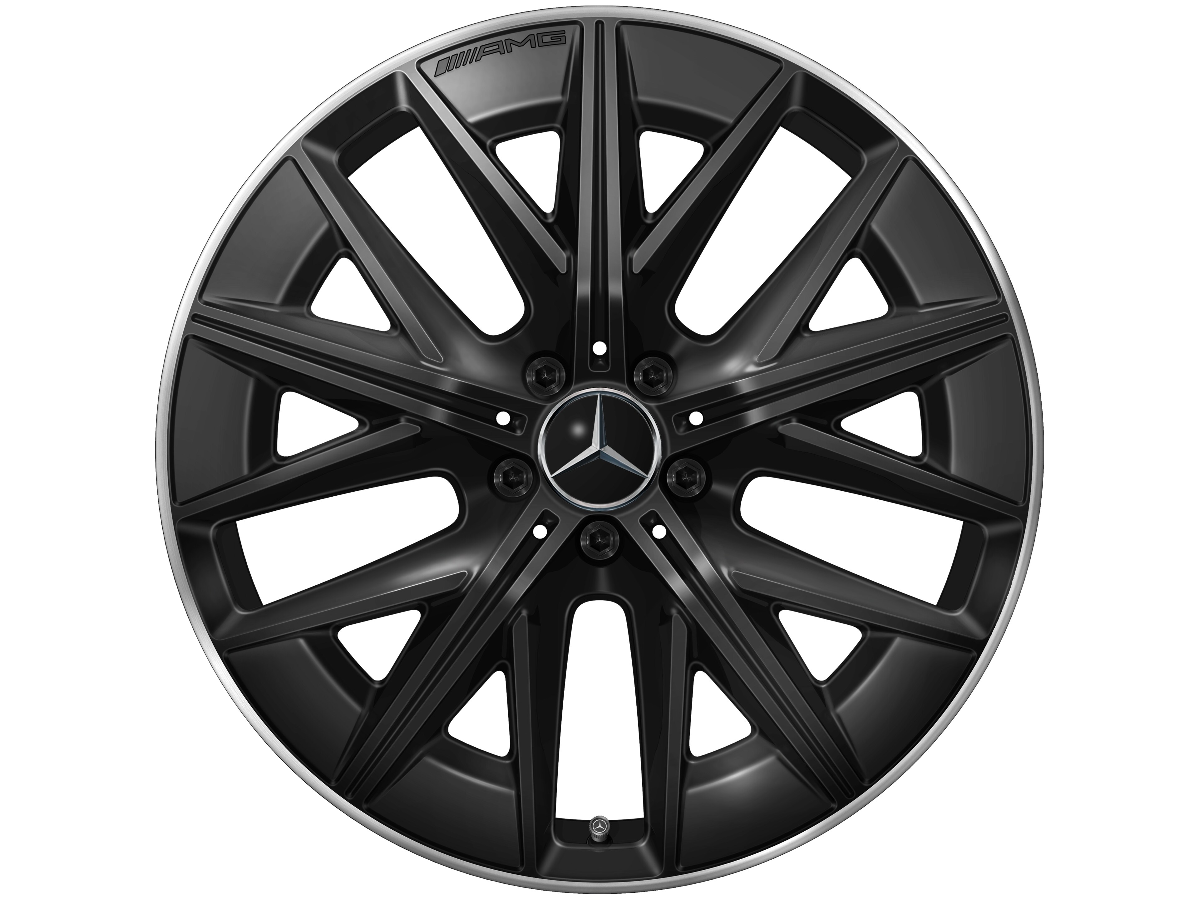 Obręcz AMG z lekkiego stopu, z wzorem wieloramiennym, 50,8 cm (20 cali), Obrzeże obręczy polerowane na połysk, zoptymalizowane pod kątem aerodynamiki - 9 J x 20 ET 60,8, czerń, obrzeże obręczy polerowane na połysk