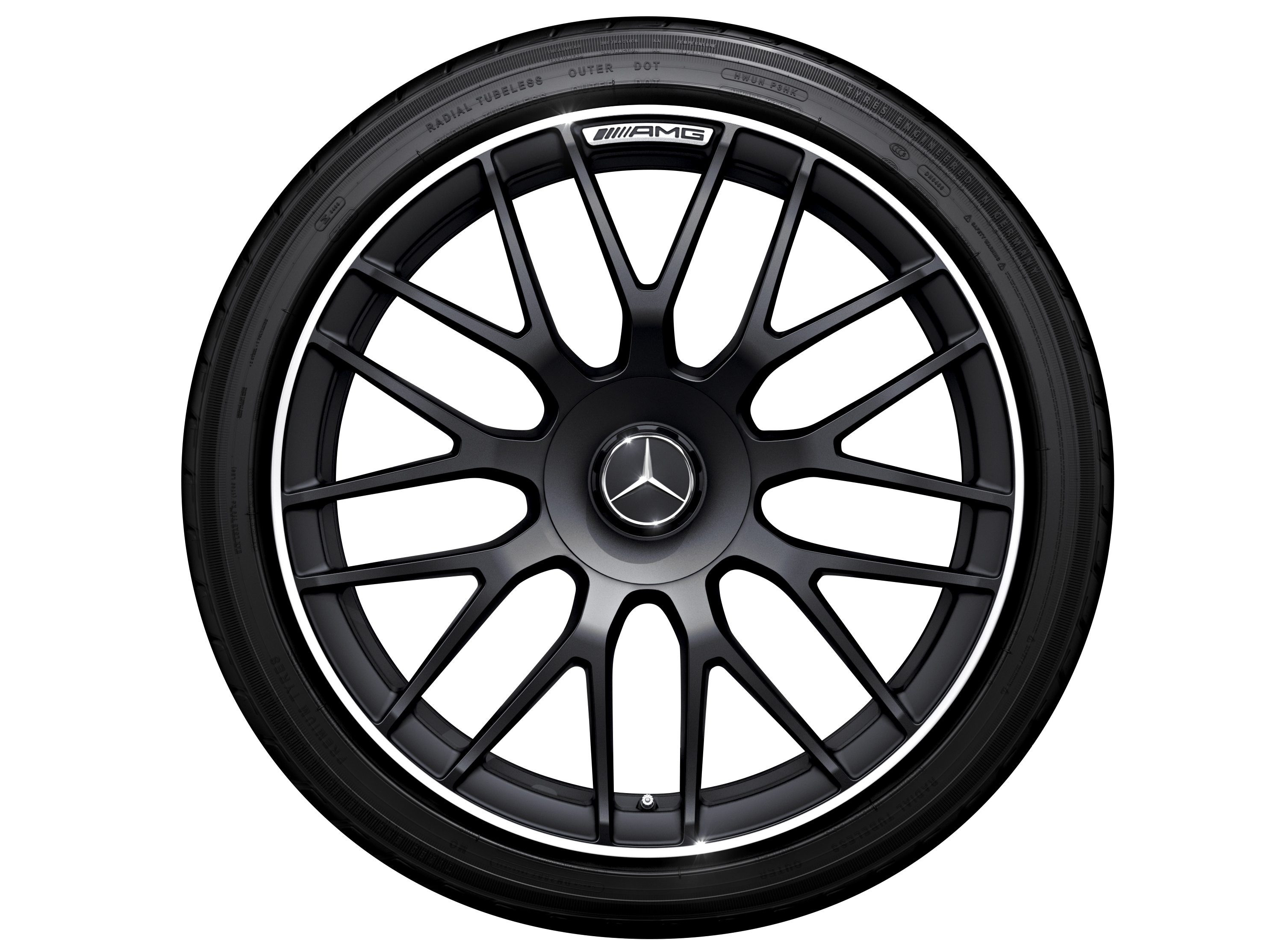 Obręcz kuta AMG z krzyżowymi ramionami, 48,3 cm (19 cali), Obrzeże obręczy polerowane na połysk - 9,5 J x 19 ET 56, czarny mat