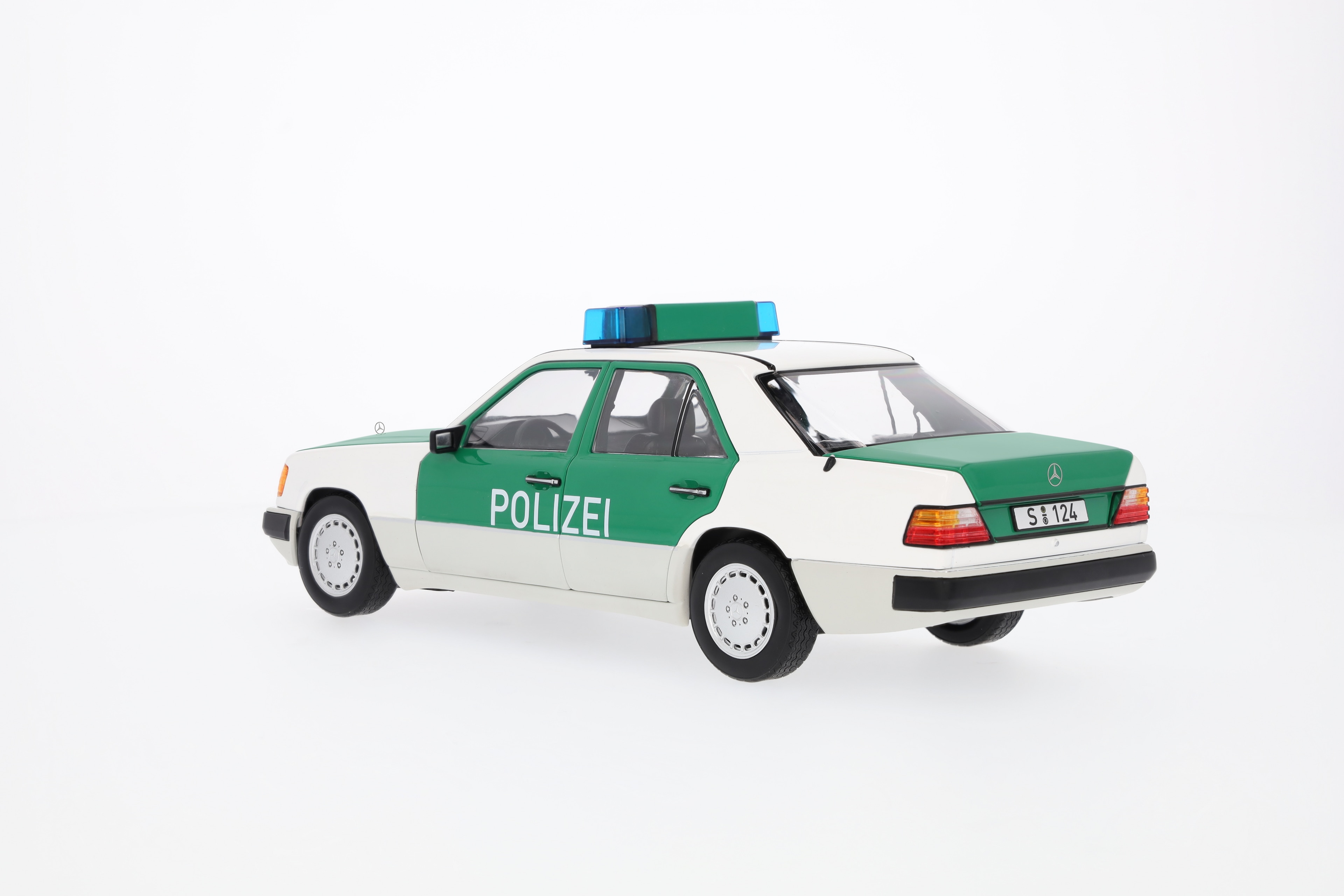 230 E W 124 (1989-1993), Limuzyna, Policja - biały / zielony, Norev, 1:18