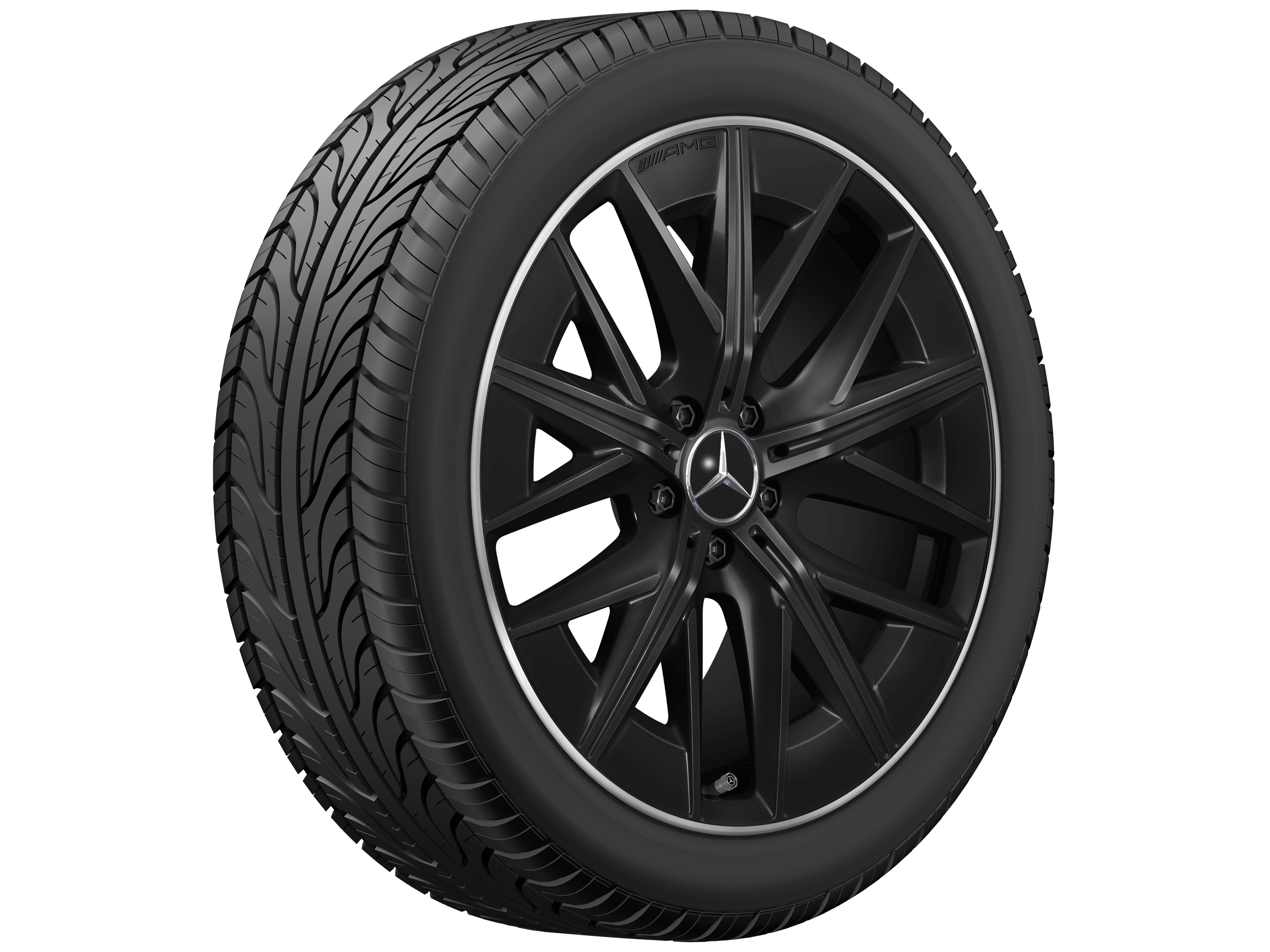 Obręcz AMG z lekkiego stopu, z wzorem wieloramiennym, 50,8 cm (20 cali), Obrzeże obręczy polerowane na połysk, zoptymalizowane pod kątem aerodynamiki - 9 J x 20 ET 60,8, czerń, obrzeże obręczy polerowane na połysk
