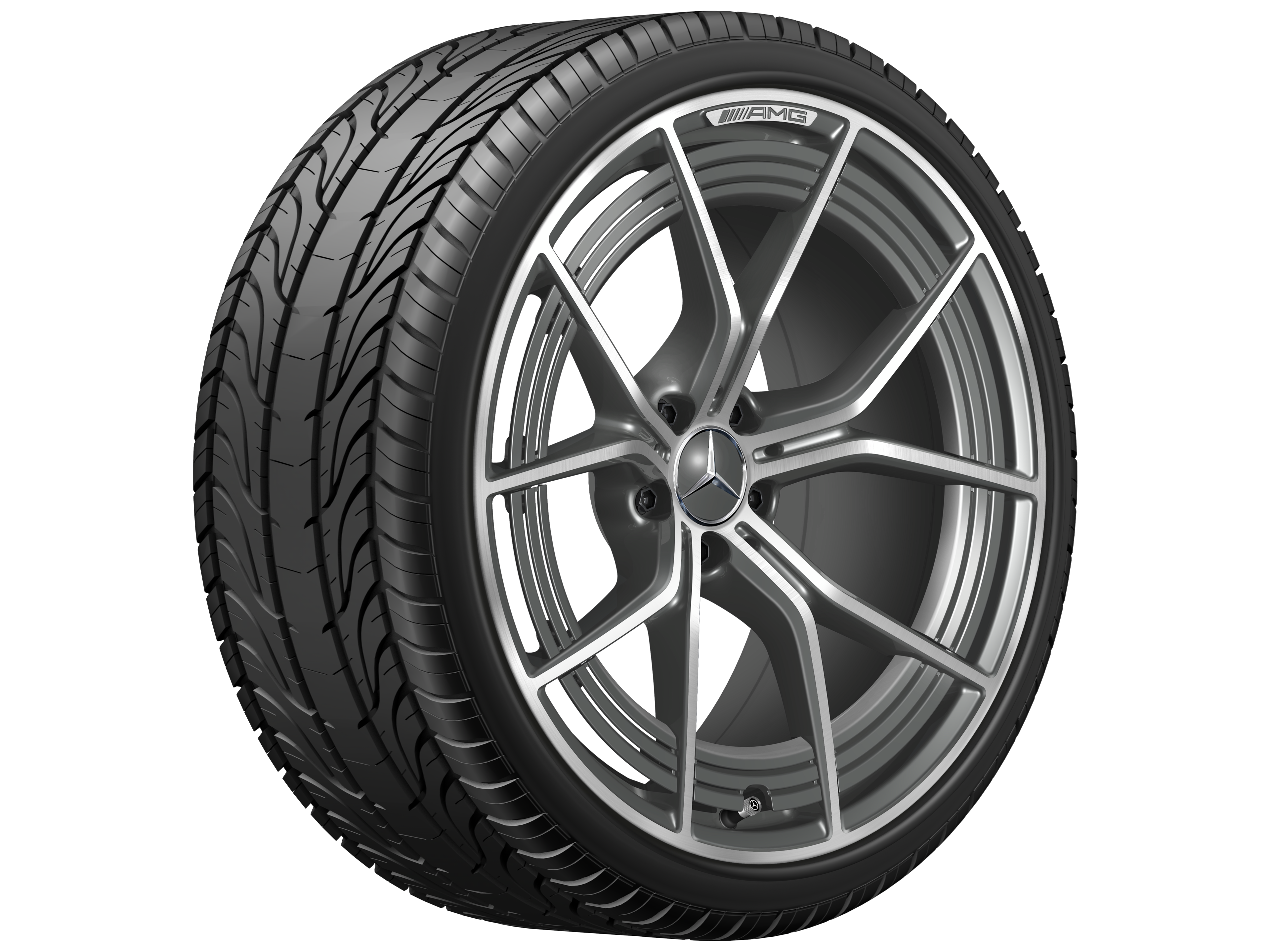 Obręcz kuta AMG z 5 podwójnymi ramionami, 53,3 cm (21 cali) - 11 J x 21 ET 60, szarość tantalu, toczone na połysk