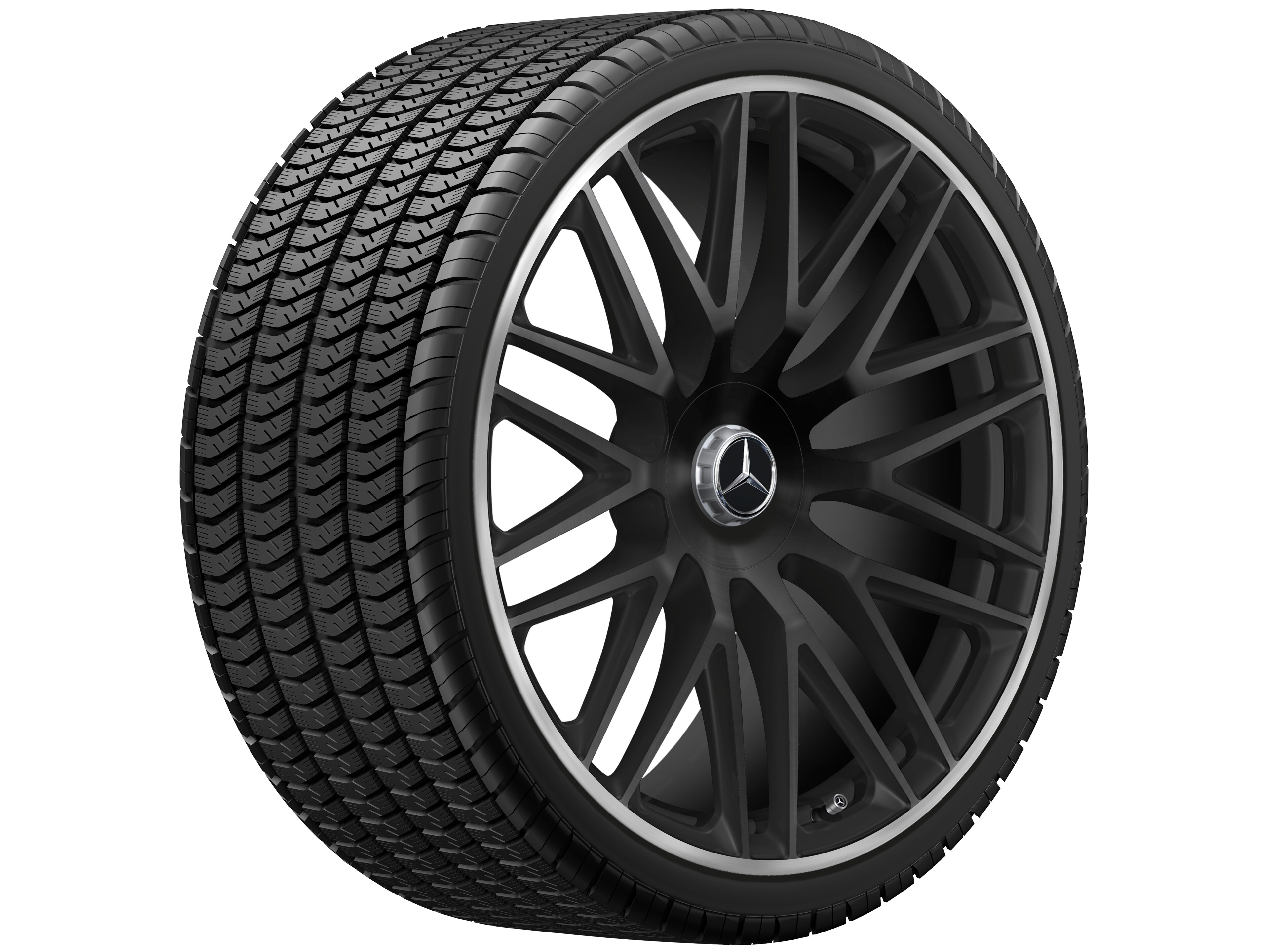 Obręcz kuta AMG wieloramienna, 58,4 cm (23 cale), Obrzeże obręczy polerowane na połysk - 11,5 J x 23 ET 47, czarny mat, obrzeże obręczy polerowane na połysk