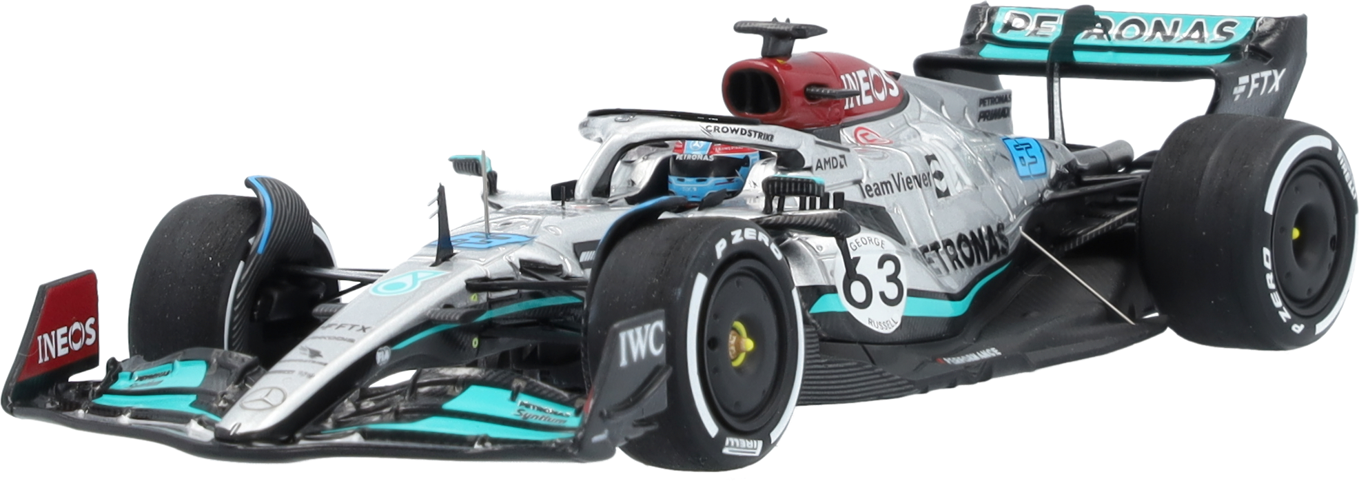 MERCEDES AMG PETRONAS Formula One™ Team, George Russell, Sezon 2022 - srebrny / petronas green / czerń, Minimax, 1:43
