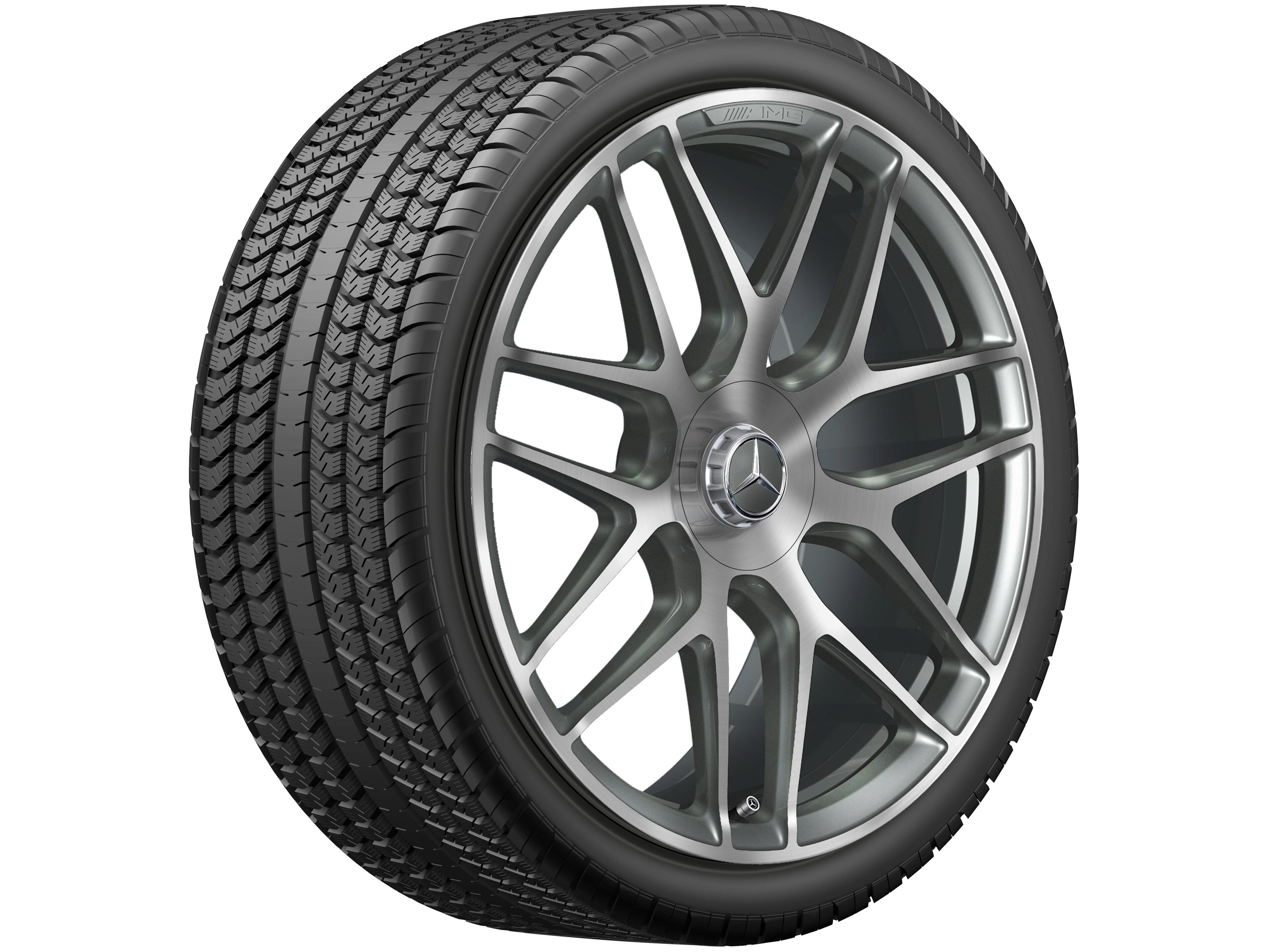 Obręcz kuta AMG z krzyżowymi ramionami, 55,9 cm (22 cale) - 11,5 J x 22 ET 53, szarość tytanu, toczone na połysk