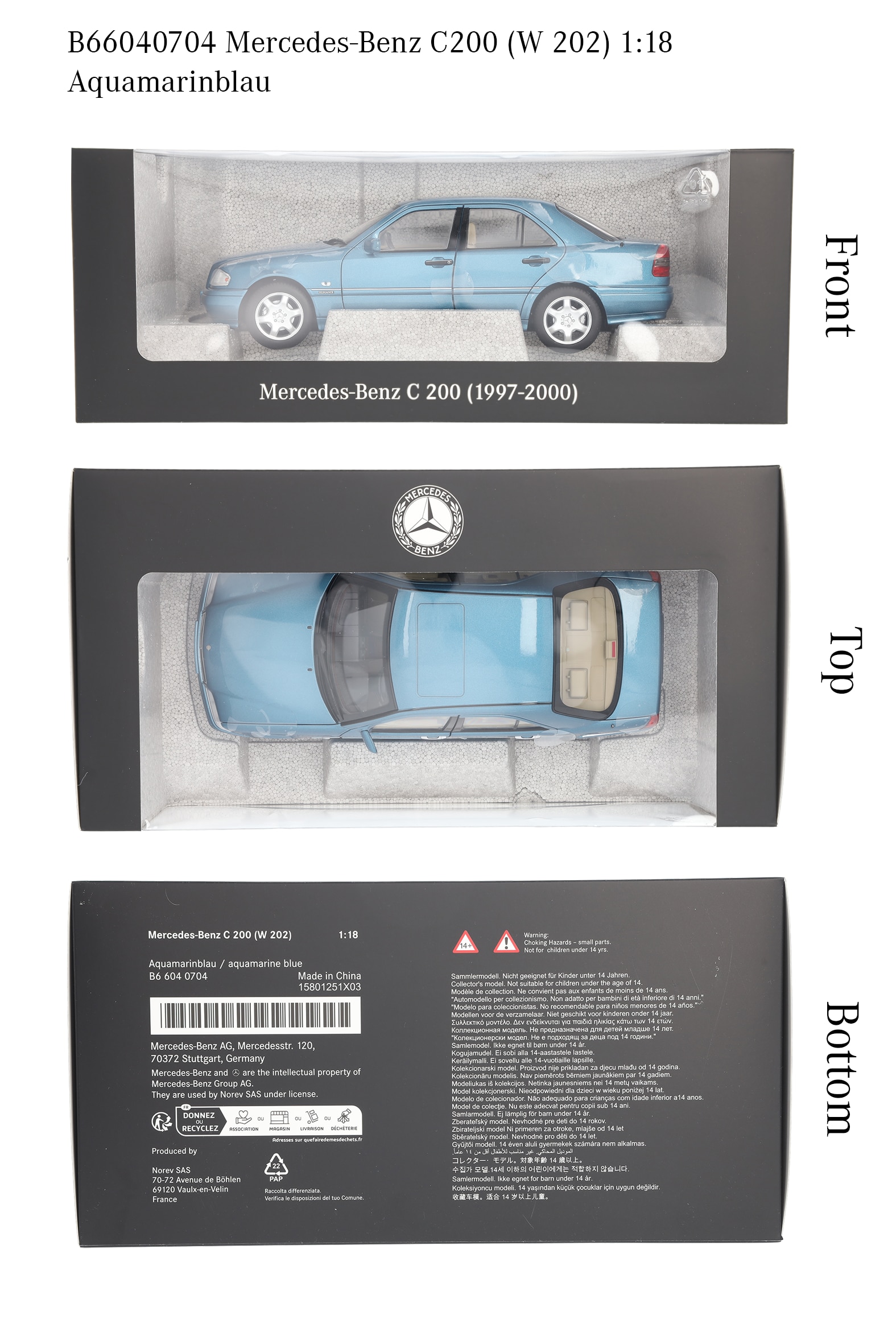 C 200 limuzyna W 202 (1997-2001) - niebieski akwamaryn, Norev, 1:18