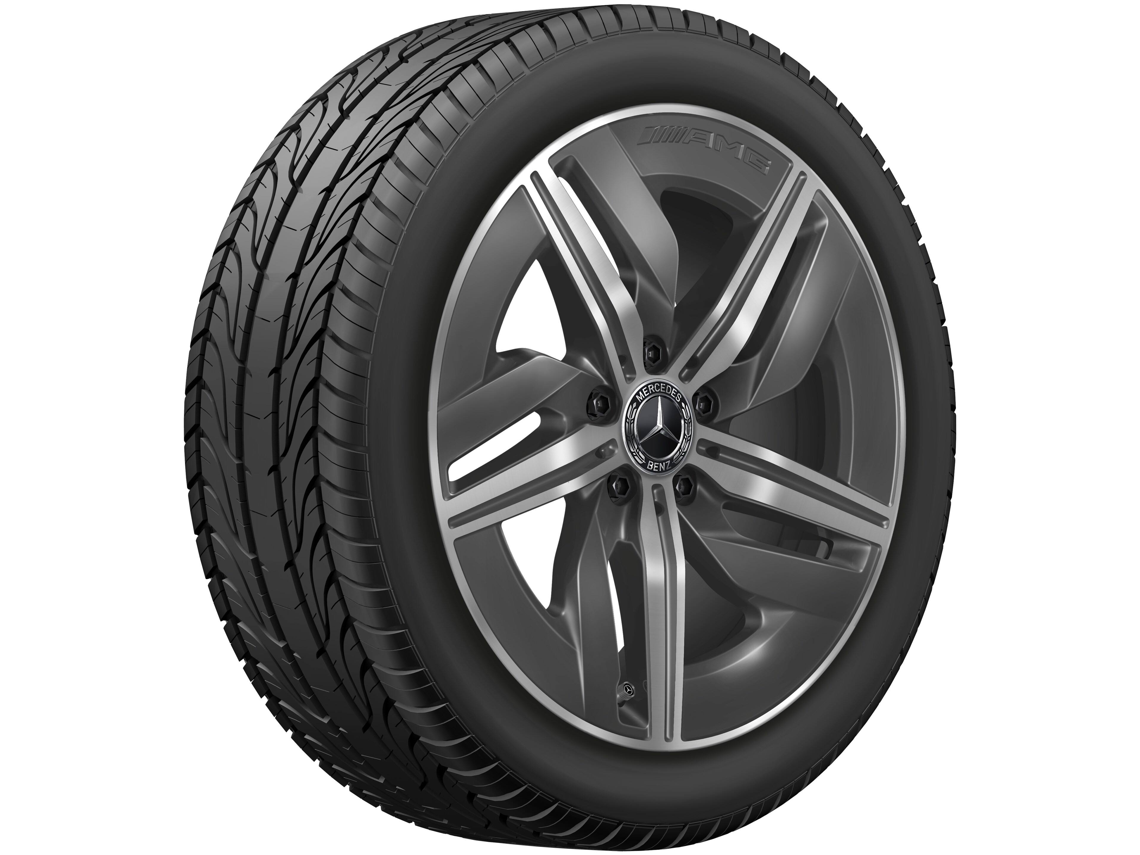 Obręcz AMG 5-ramienna, 45,7 cm (18 cali) - 9 J x 18 ET 66, szarość tantalu, toczone na połysk
