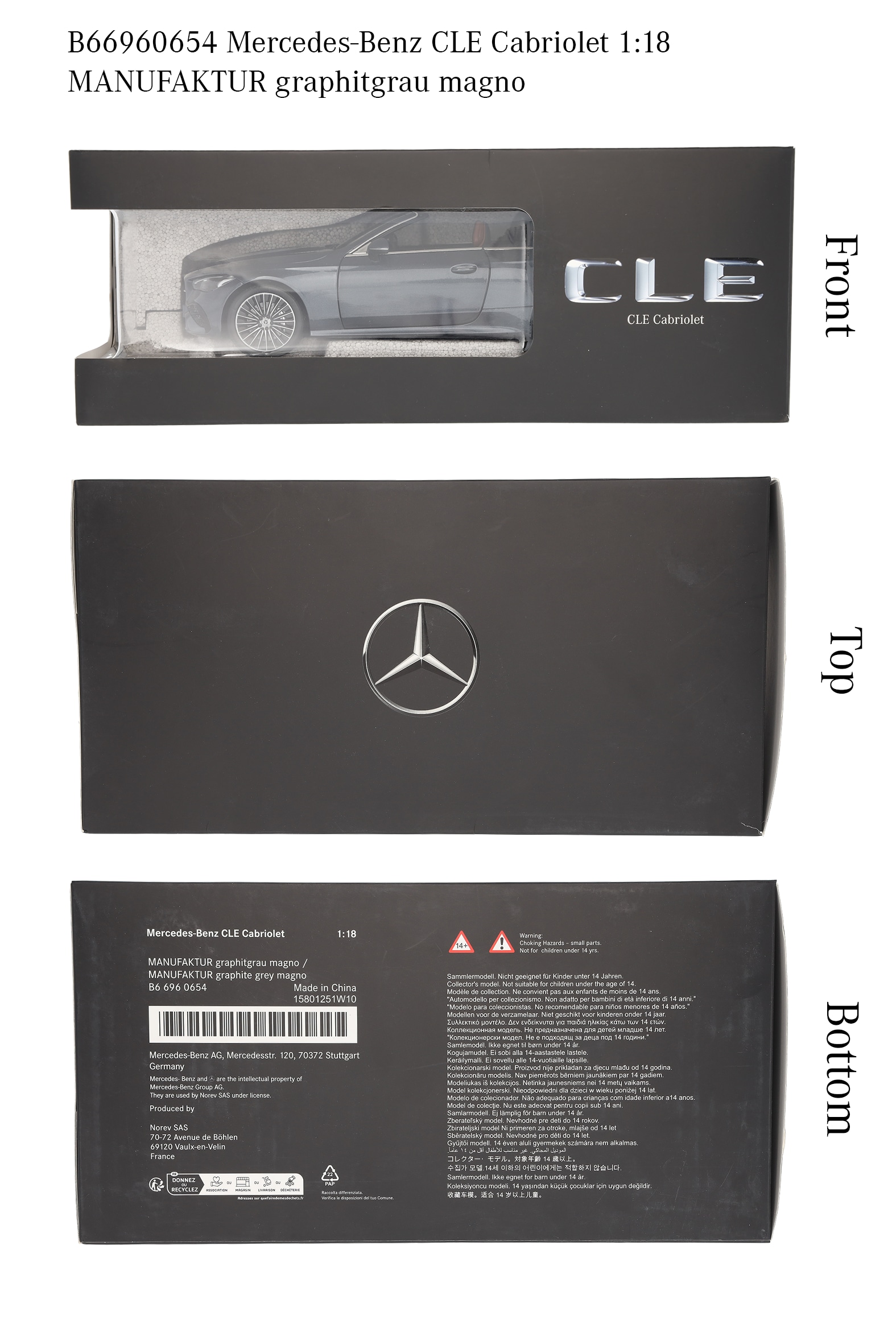 CLE Cabriolet, AMG Line, A236 - grafitowoszary, Norev, 1:18