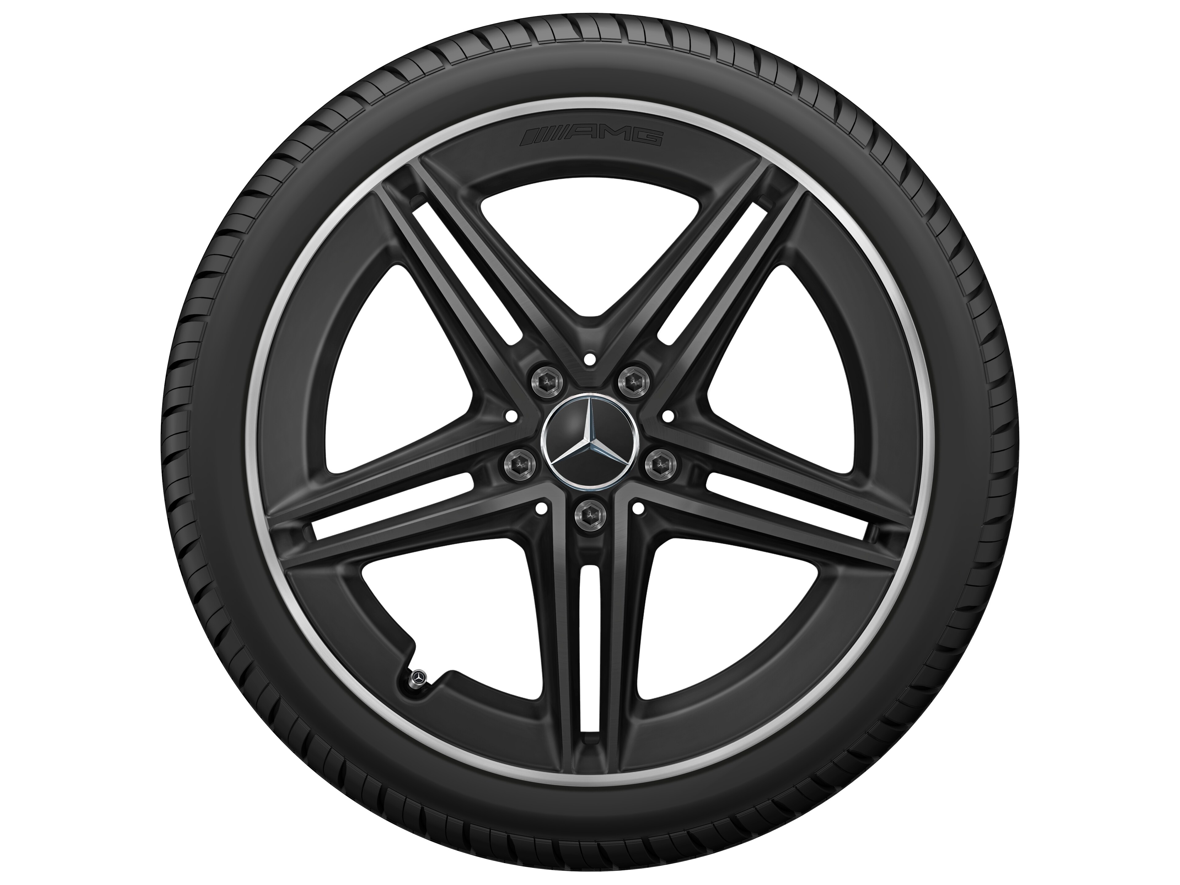 Obręcz AMG z 5 podwójnymi ramionami, 48,3 cm (19 cali), Obrzeże obręczy polerowane na połysk - 9 J x 19 ET 52, czarny mat