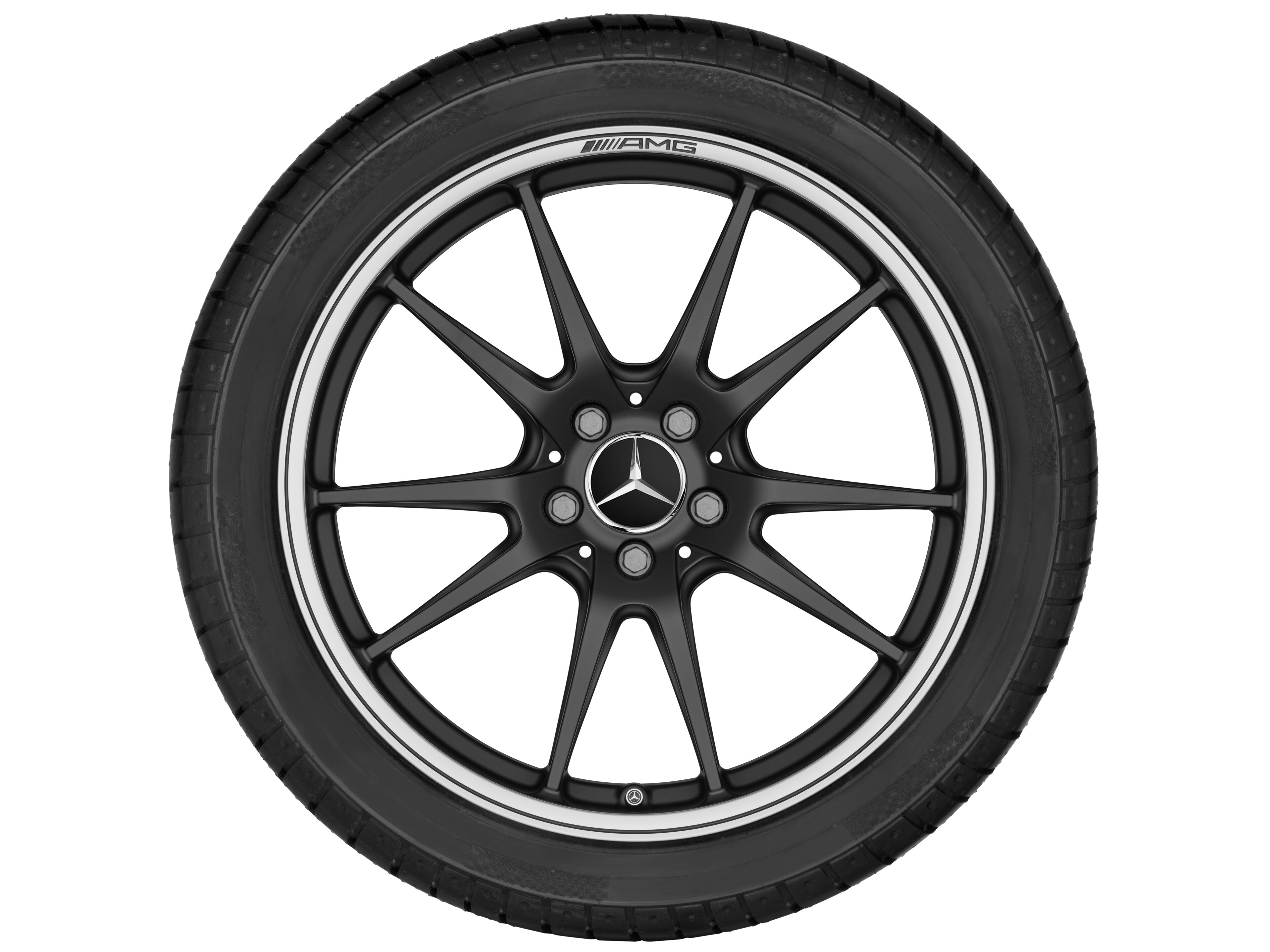 Obręcz kuta AMG z 5 podwójnymi ramionami, 50,8 cm (20 cali), Obrzeże obręczy polerowane na połysk - 10,5 J x 20 ET 57, czarny mat, toczone na połysk