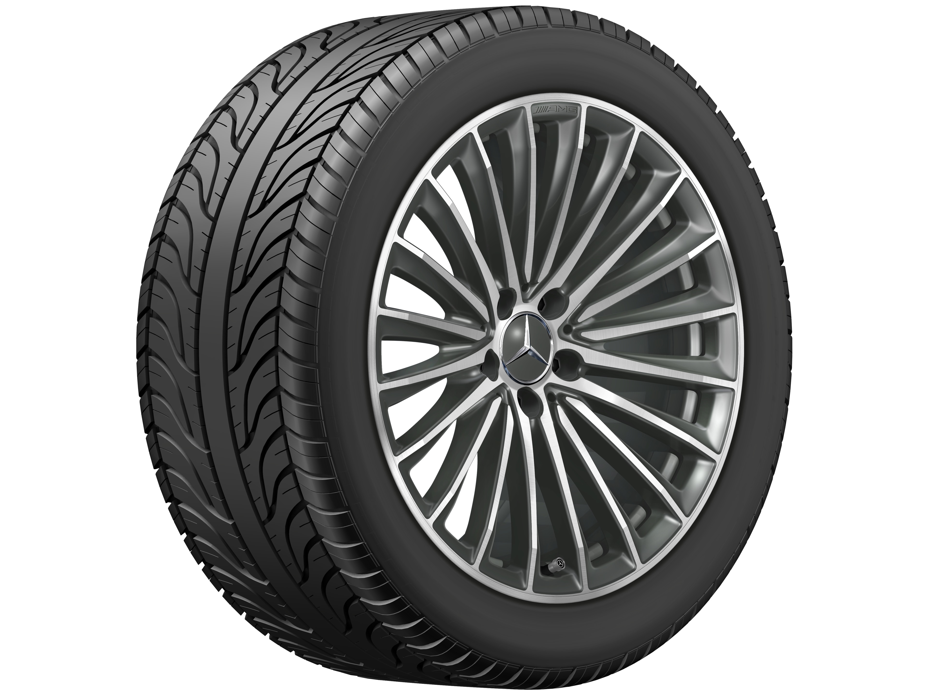 Wieloramienna obręcz koła AMG, 48,3 cm (19 cali) - 9,5 J x 19 ET 50,5, szarość tytanu, toczone na połysk