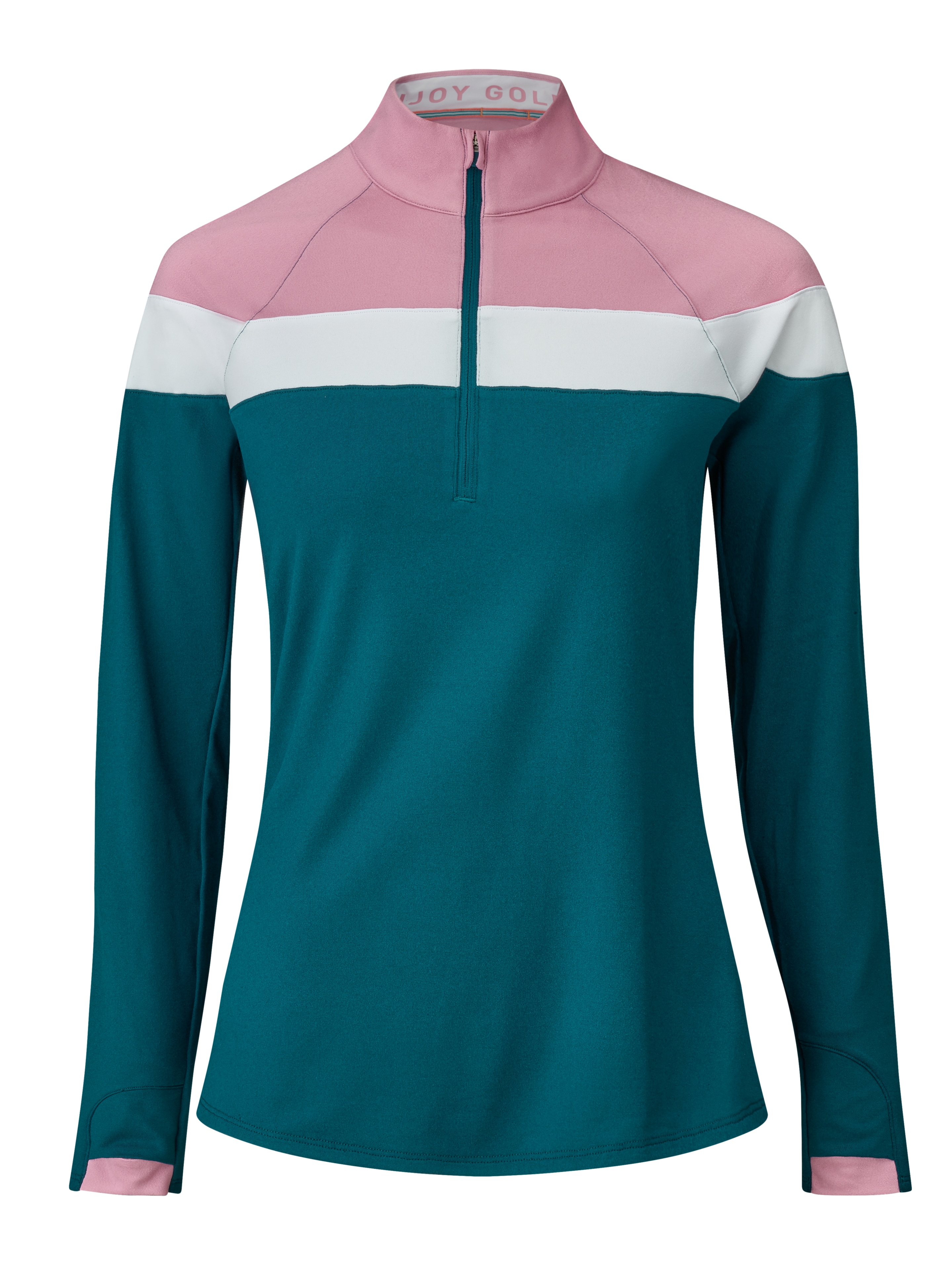 Damski sweter z golfem, Lightweight - ocean tropic-pinktastic / white, M