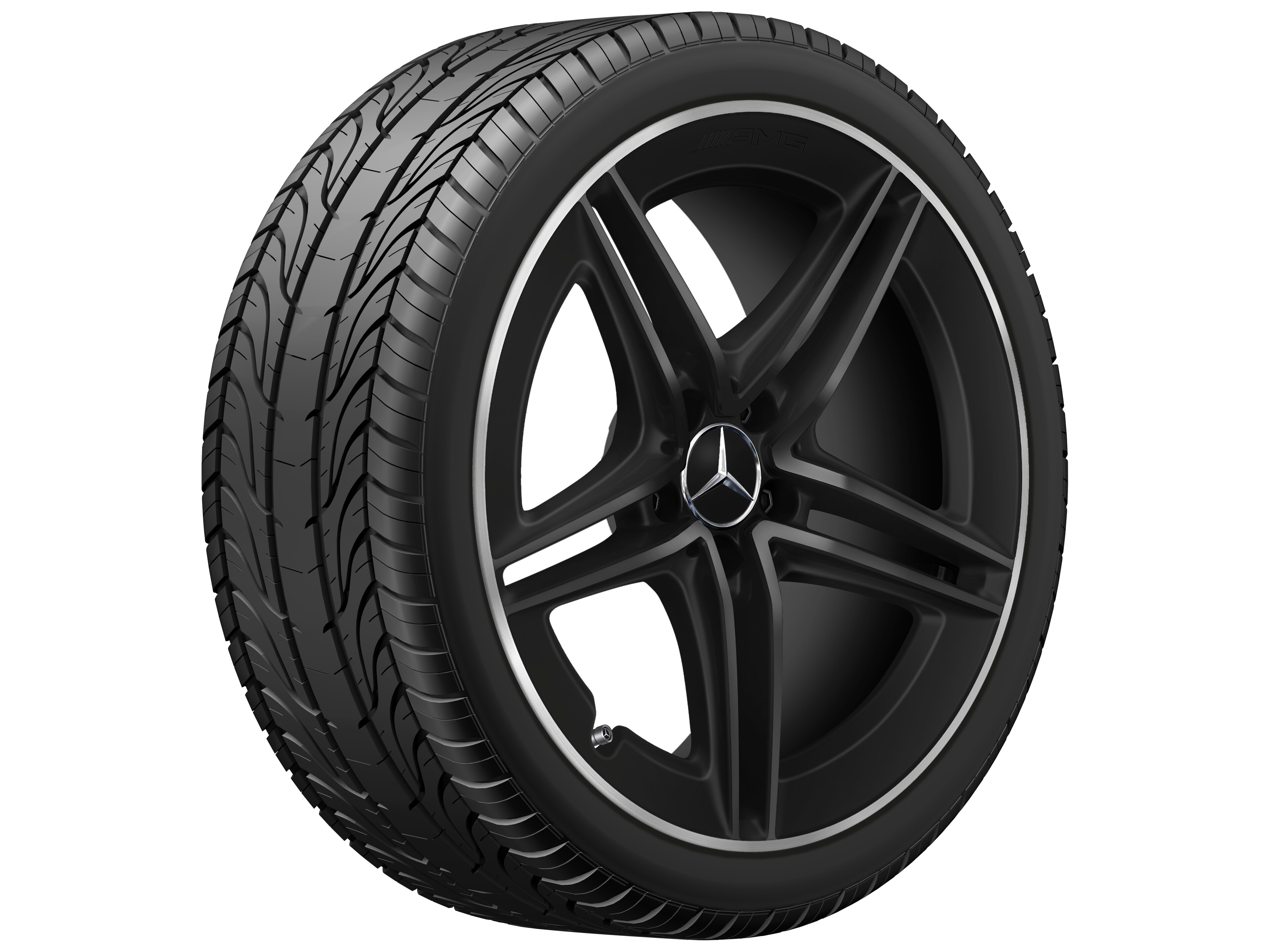 Obręcz AMG z 5 podwójnymi ramionami, 48,3 cm (19 cali), Obrzeże obręczy polerowane na połysk - 9 J x 19 ET 52, czarny mat