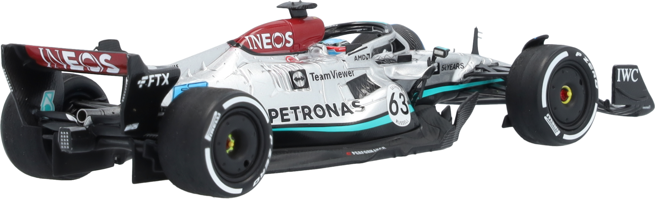 MERCEDES AMG PETRONAS Formula One™ Team, George Russell, Sezon 2022 - srebrny / petronas green / czerń, Minimax, 1:43