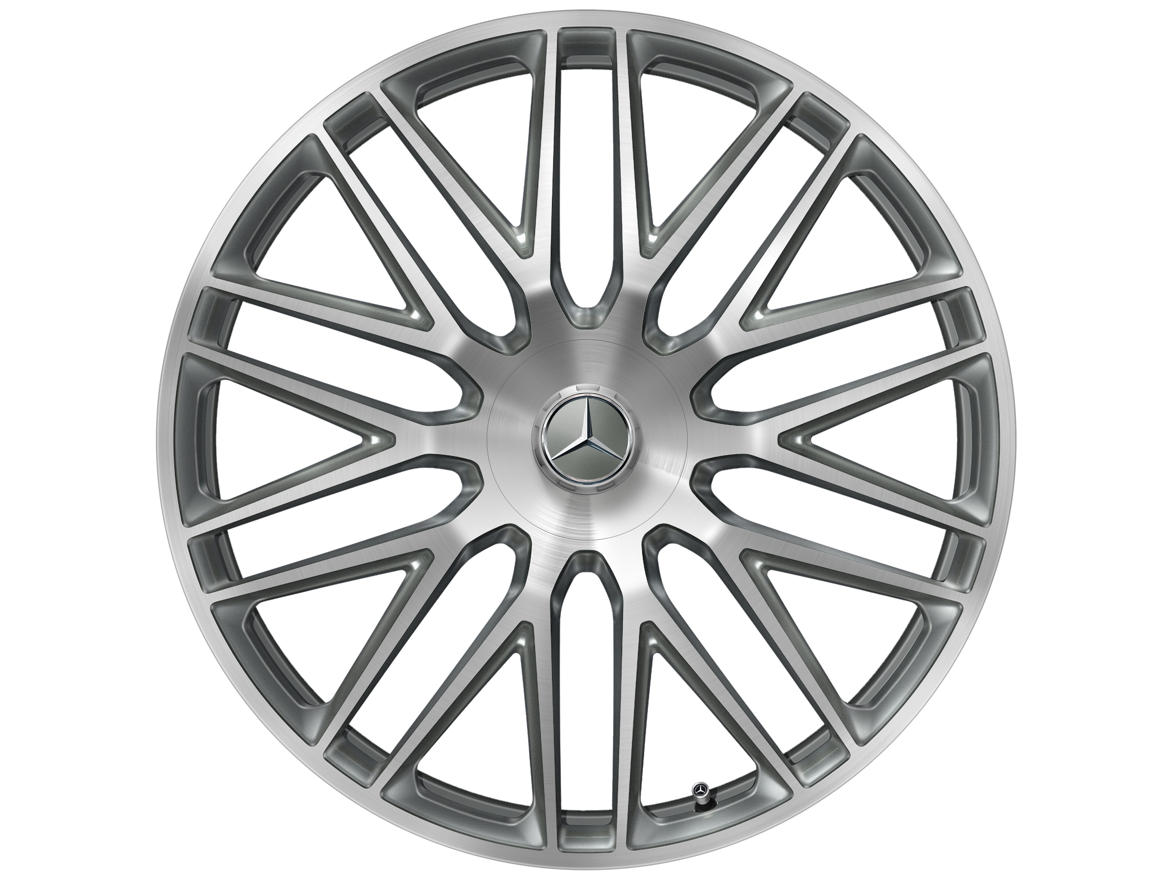 Obręcz kuta AMG wieloramienna, 58,4 cm (23 cale) - 11,5 J x 23 ET 47, szarość tytanu, toczone na połysk