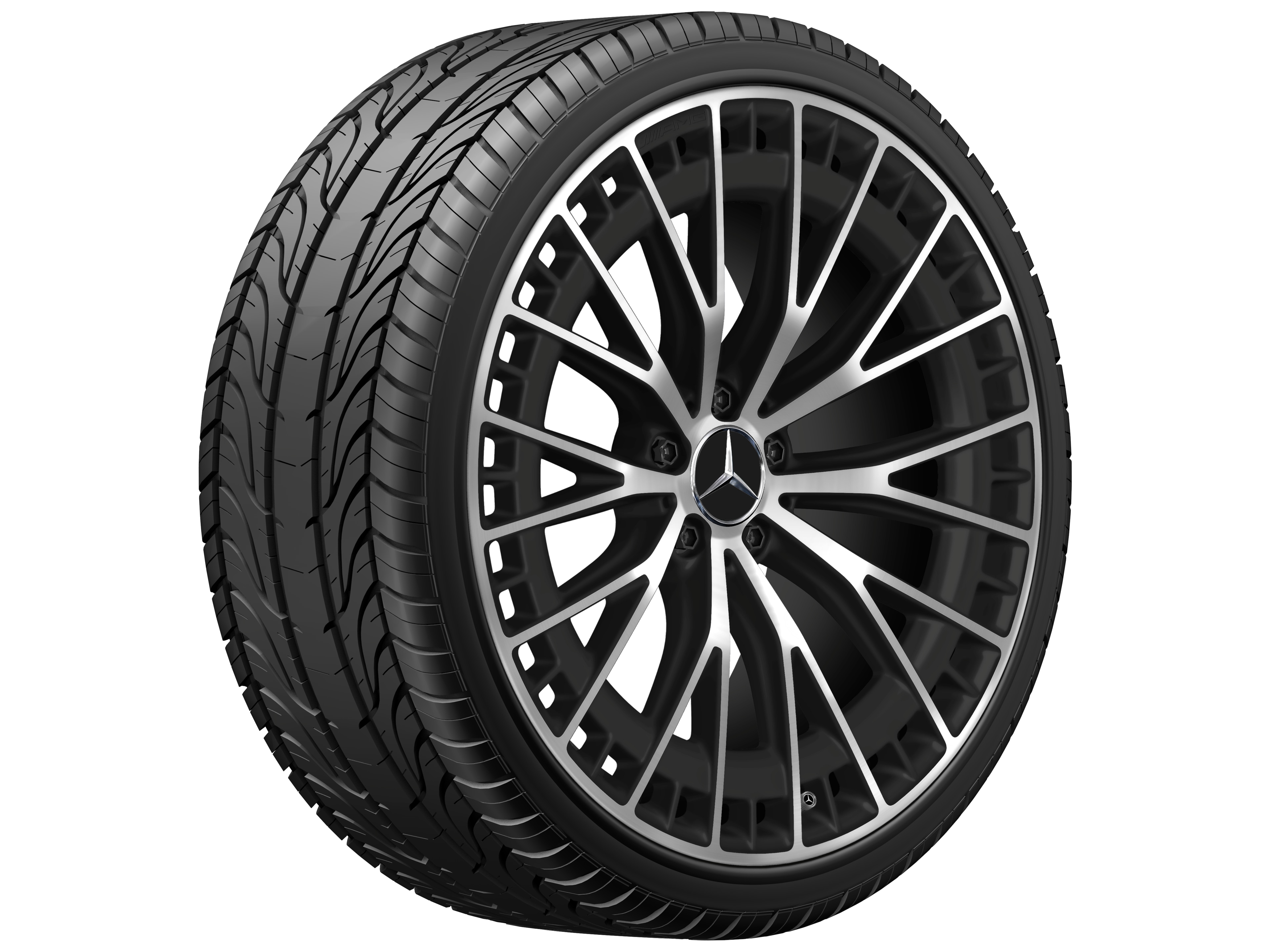 Wieloramienna obręcz koła AMG, 53,3 cm (21 cali) - 9,5 J x 21 ET 52, czarny mat, toczone na połysk