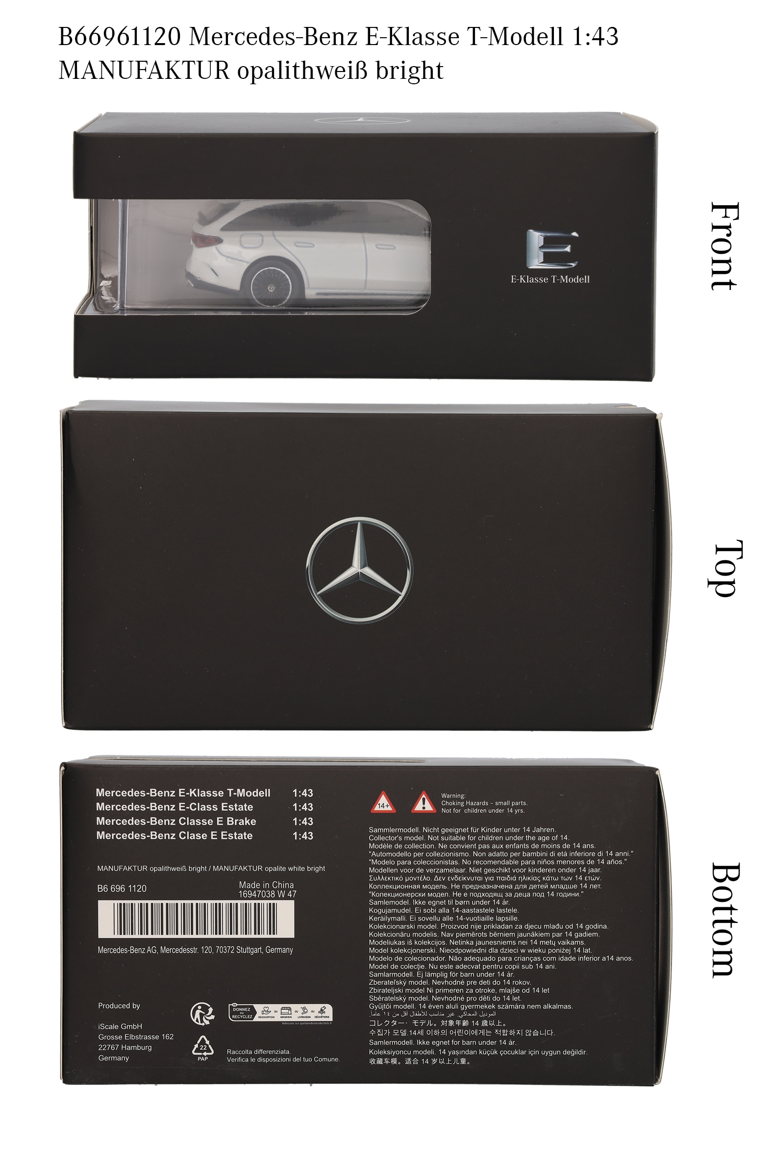 Klasa E, Kombi, AMG Line, S214 - C manufactory biel opalitu bright, iScale, 1:43