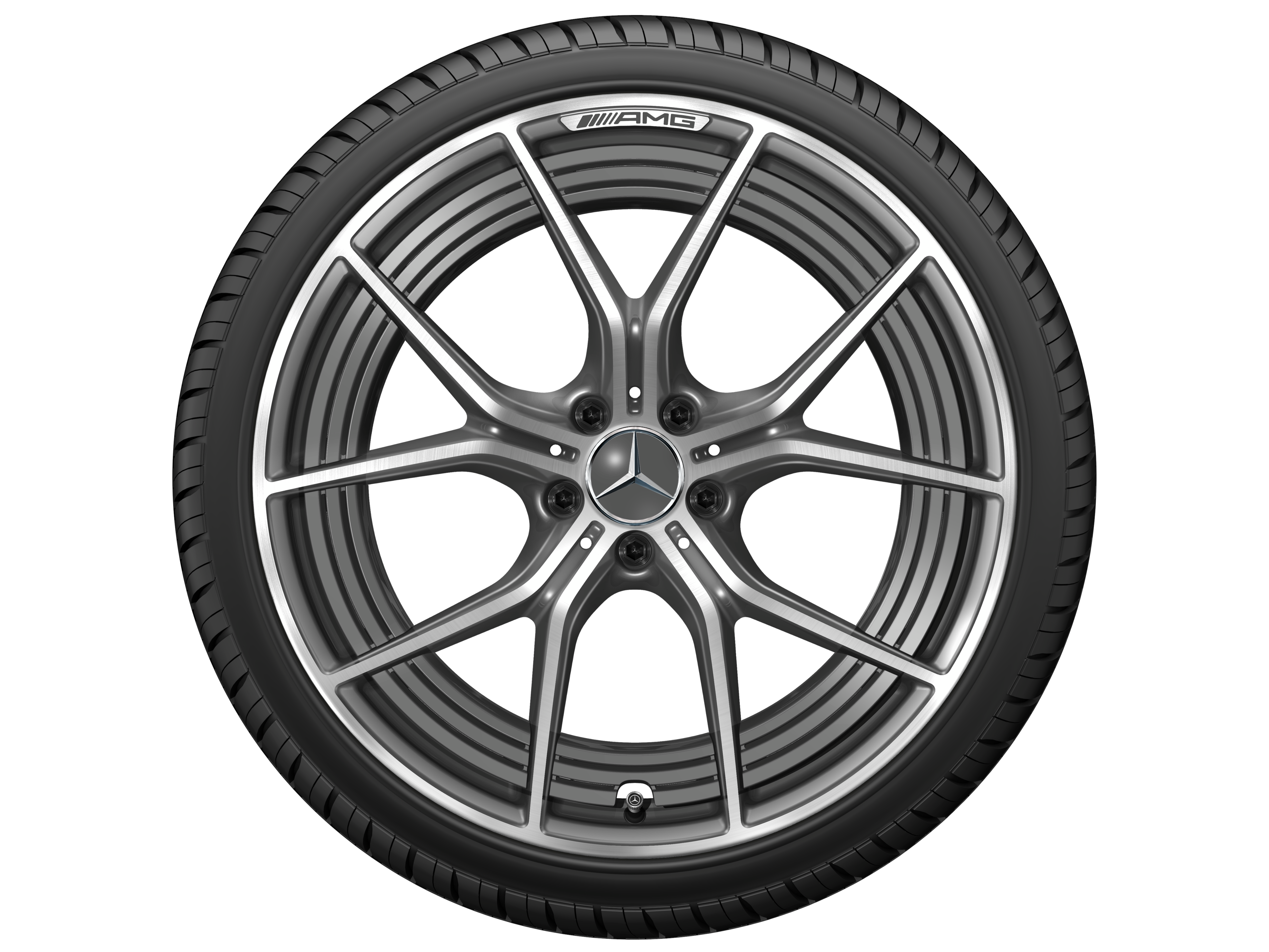 Obręcz kuta AMG z 5 podwójnymi ramionami, 53,3 cm (21 cali) - 11 J x 21 ET 60, szarość tantalu, toczone na połysk
