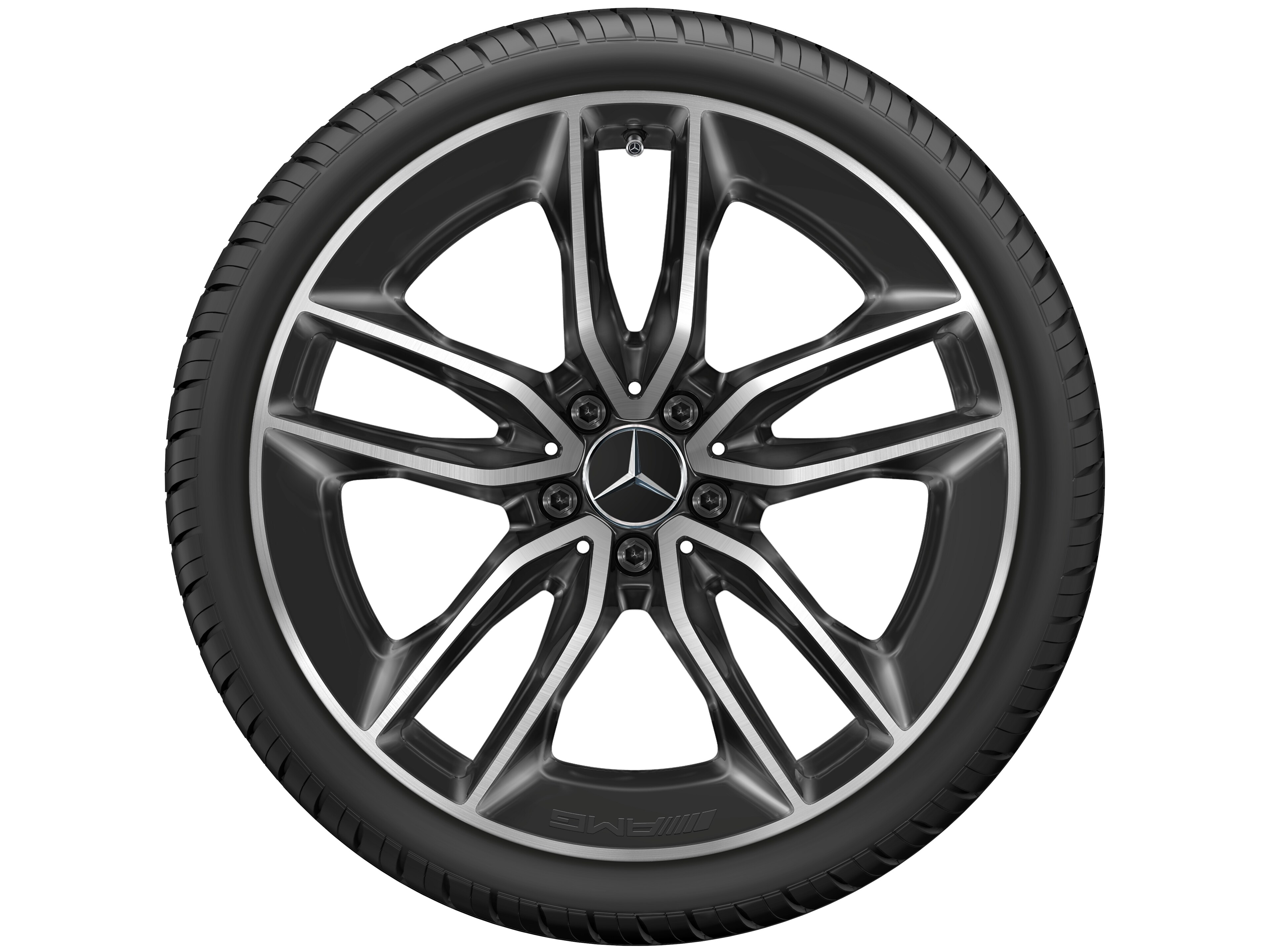 Obręcz AMG z 5 podwójnymi ramionami, 50,8 cm (20 cali) - 8 J x 20 ET 10, czerń, toczone na połysk