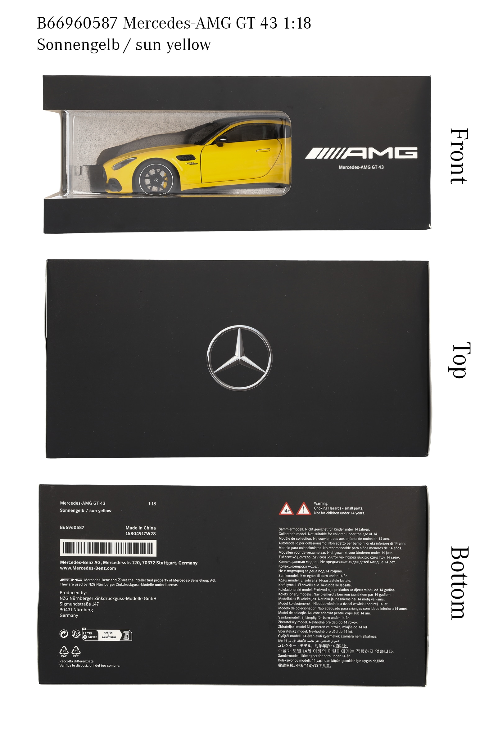 Mercedes-AMG GT 43 - żółty słoneczny, NZG, 1:18