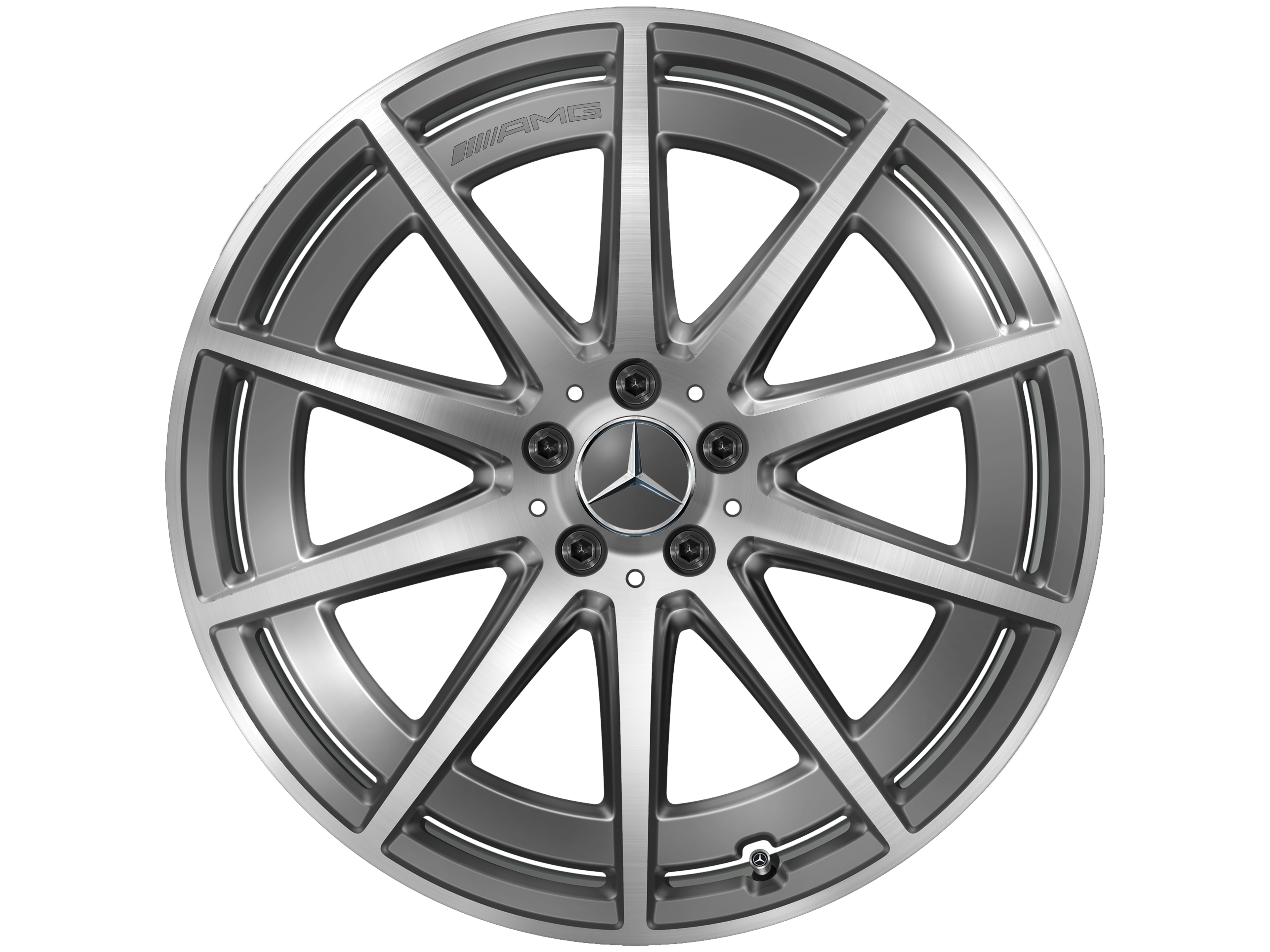 Obręcz AMG 10-ramienna, 53,3 cm (21 cali) - 9 J x 21 ET 45, szarość tantalu, toczone na połysk