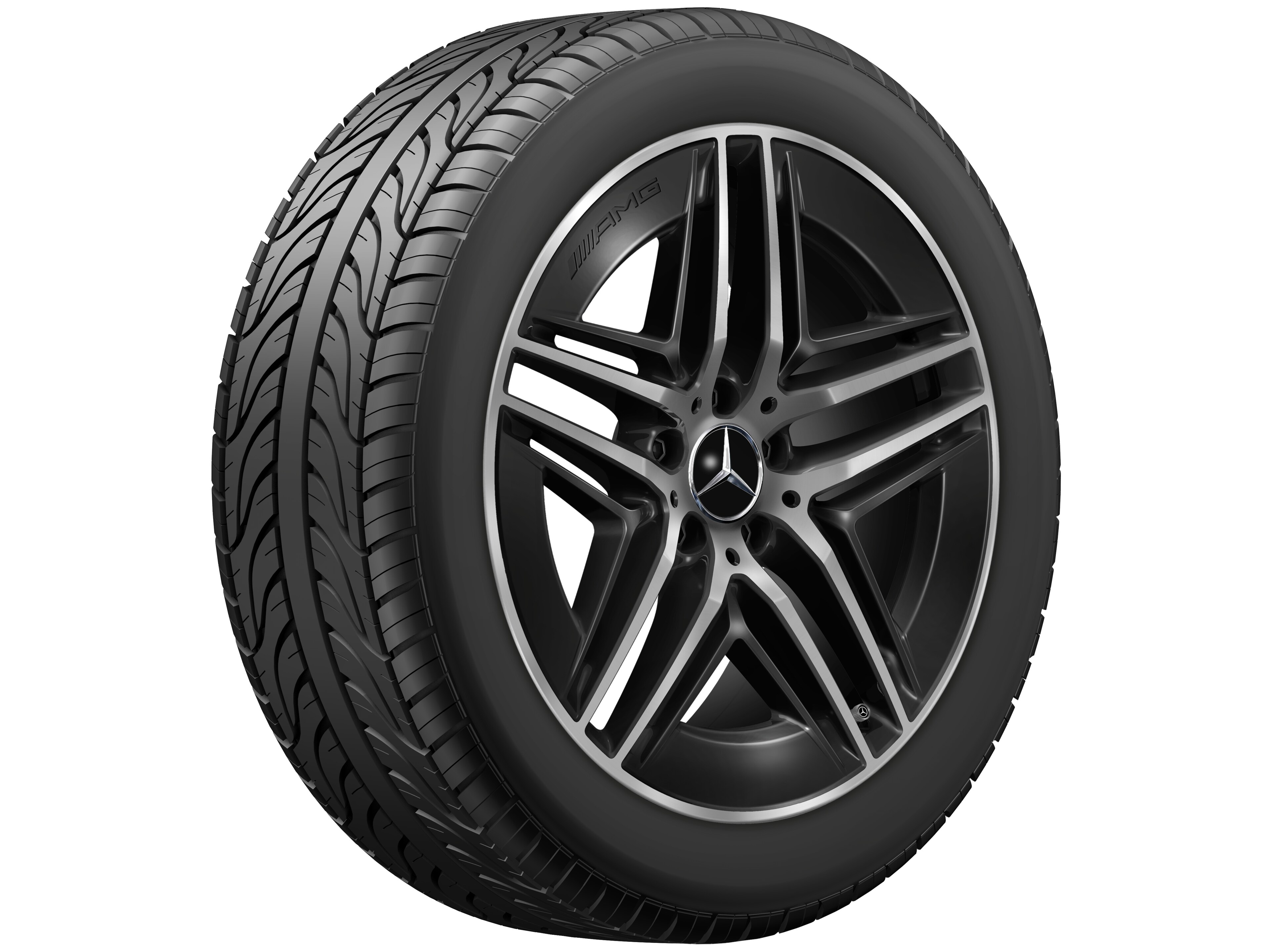 Obręcz AMG z lekkiego stopu, z 5 podwójnymi ramionami, 48,3 cm (19 cali) - 8 J x 19 ET 52, czerń, toczone na połysk