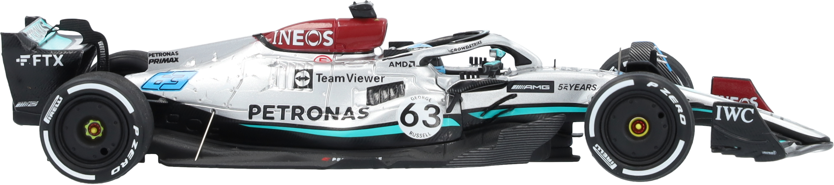 MERCEDES AMG PETRONAS Formula One™ Team, George Russell, Sezon 2022 - srebrny / petronas green / czerń, Minimax, 1:43
