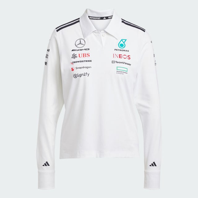 Damska koszulka polo z długim rękawem, Team, Mercedes-AMG F1 - biały, XS