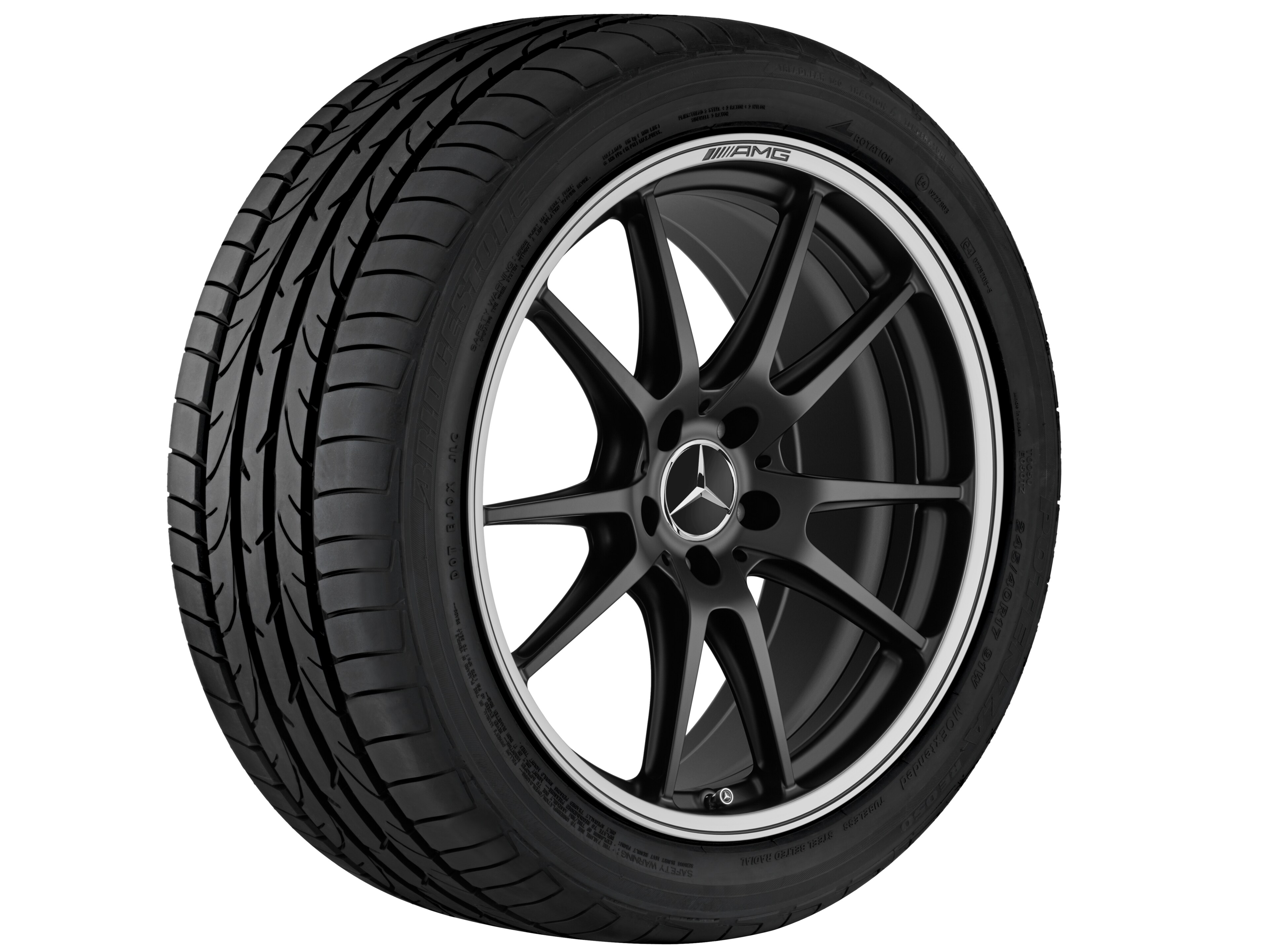 Obręcz kuta AMG z 5 podwójnymi ramionami, 50,8 cm (20 cali), Obrzeże obręczy polerowane na połysk - 10,5 J x 20 ET 57, czarny mat, toczone na połysk