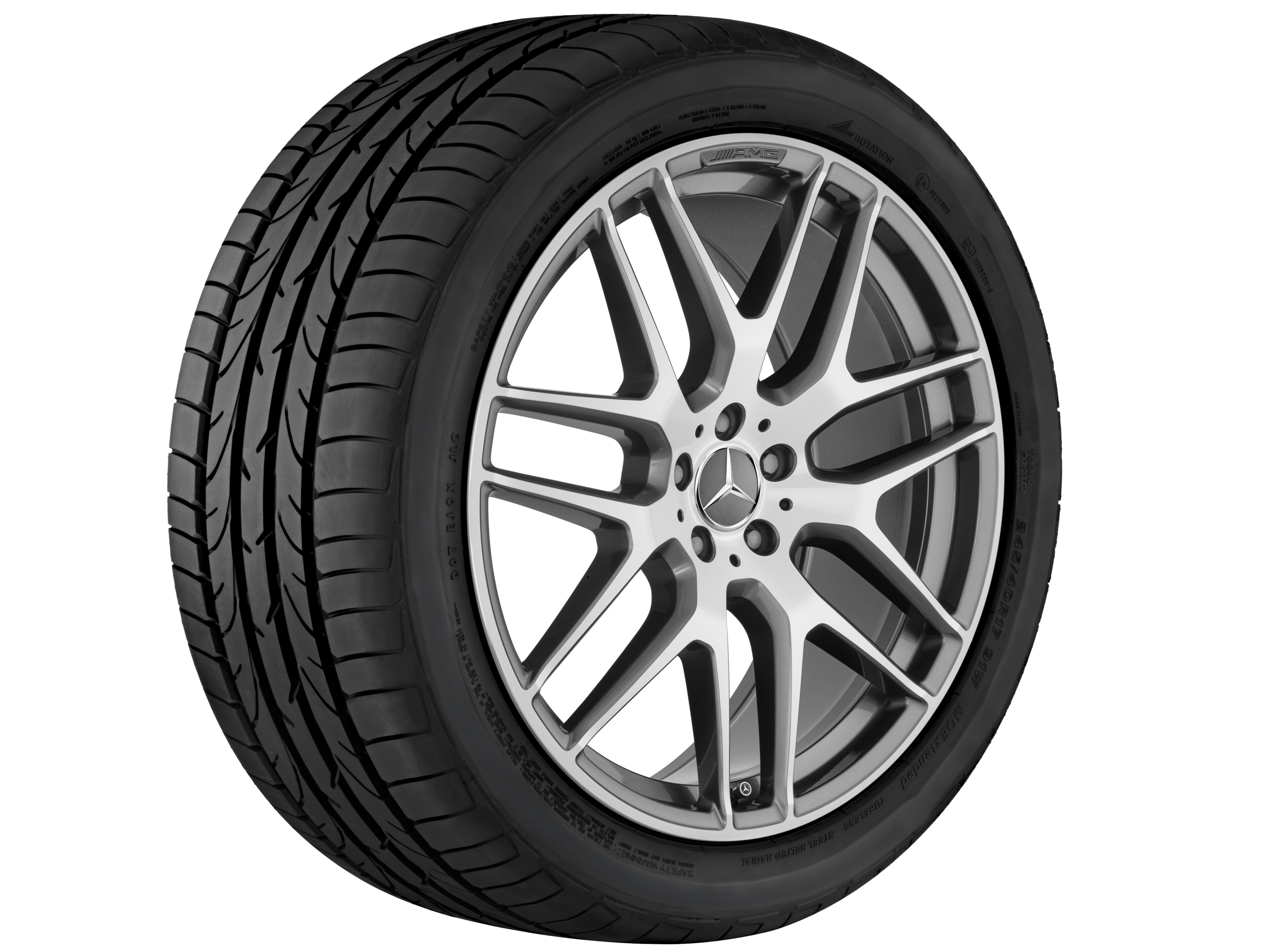 Obręcz AMG z lekkiego stopu, z krzyżowymi ramionami, 55,9 cm (22 cale) - 11,5 J x 22 ET 42, szarość tytanu, toczone na połysk