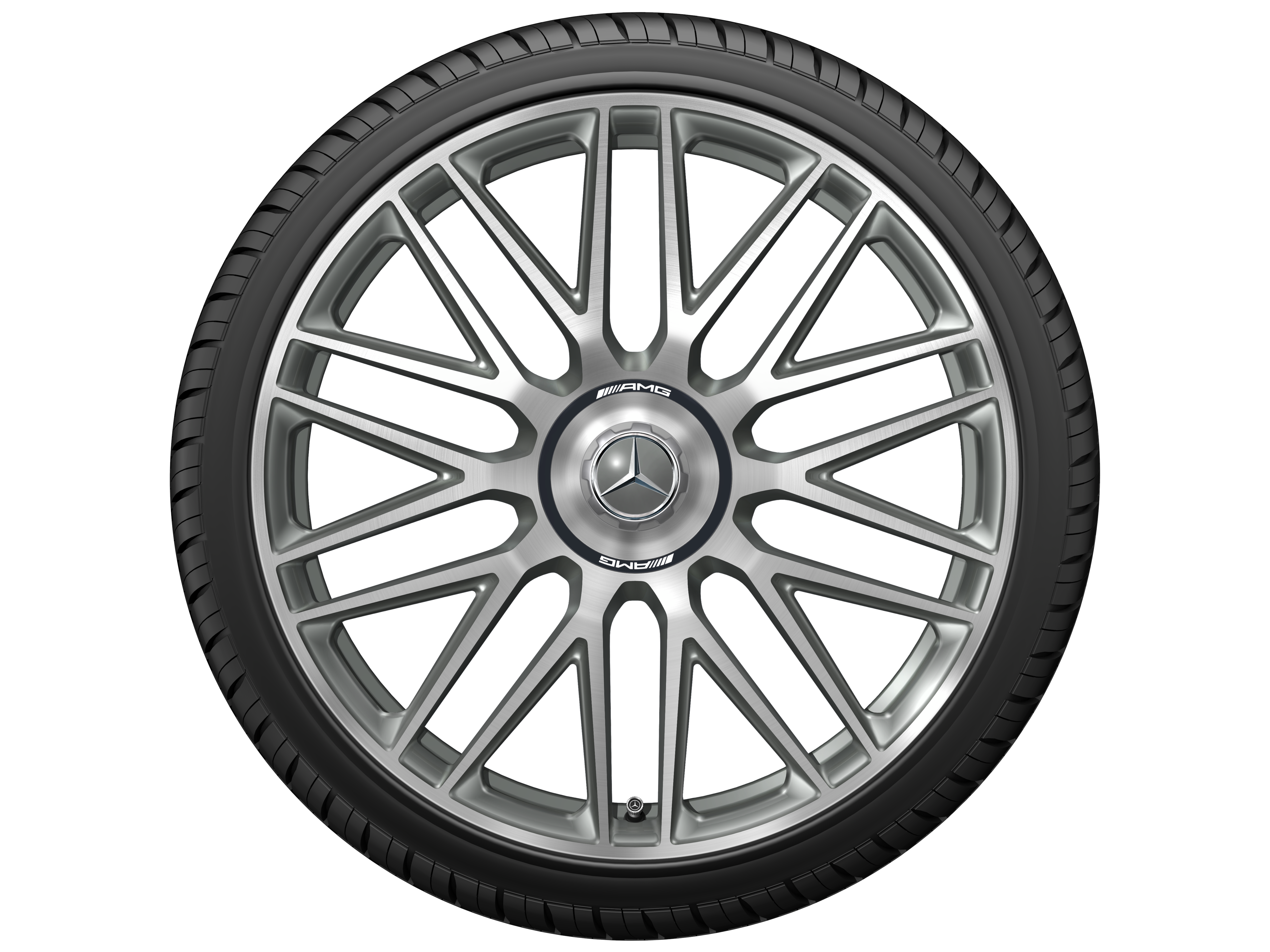 Obręcz kuta AMG z 10 podwójnymi ramionami, 53,3 cm (21 cali) - 10,5 J x 21 ET 42, szarość tytanu, toczone na połysk