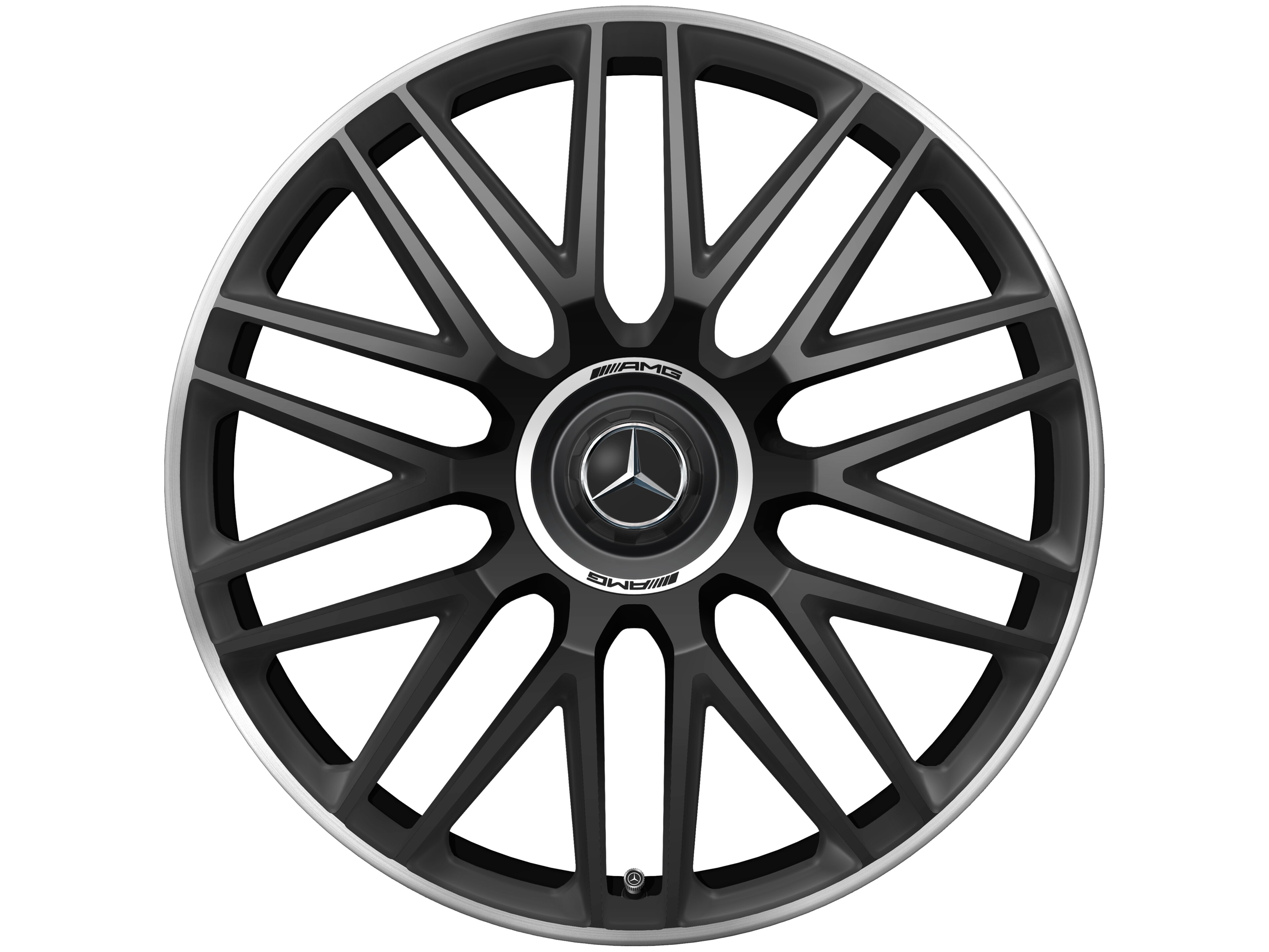 Obręcz kuta AMG z 10 podwójnymi ramionami, 53,3 cm (21 cali), Obrzeże obręczy polerowane na połysk - 10,5 J x 21 ET 42, czarny mat, obrzeże obręczy polerowane na połysk