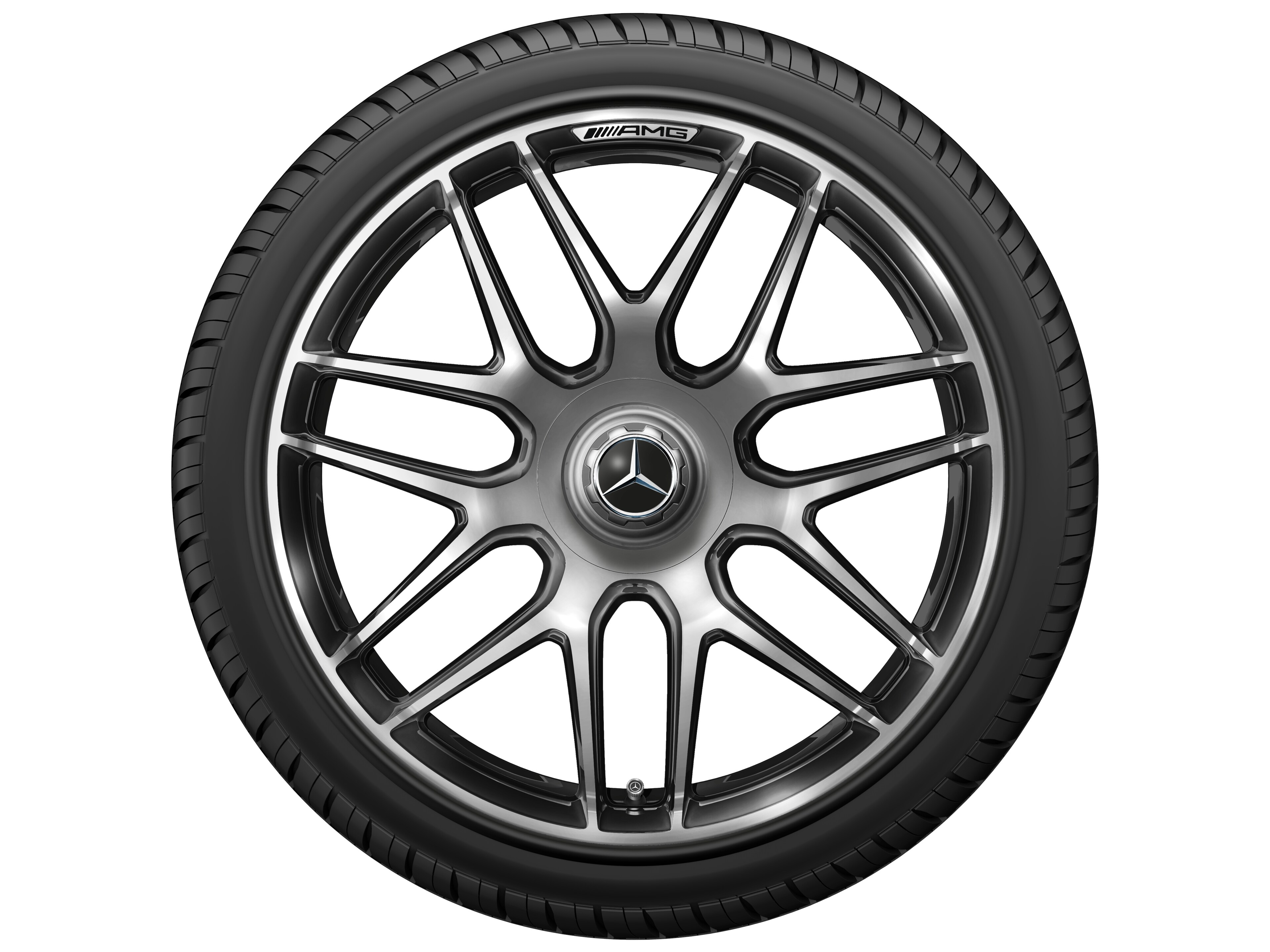 Obręcz kuta AMG z krzyżowymi ramionami, 50,8 cm (20 cali), Obrzeże obręczy polerowane na połysk - 9,5 J x 20 ET 25, dark platin gloss, obrzeże obręczy polerowane na połysk