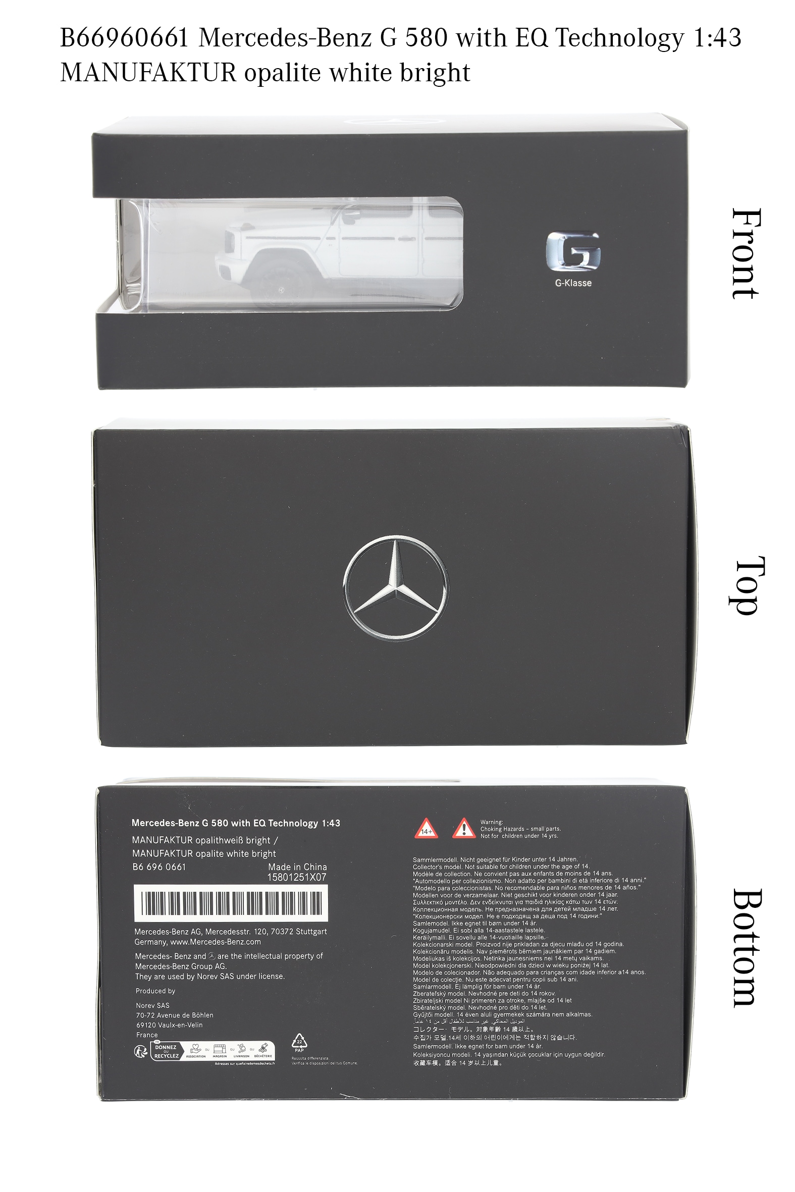 G 580 with EQ Technology, Samochody terenowe, AMG Line, N465 - MANUFACTORY biel opalitu bright, Norev, 1:43