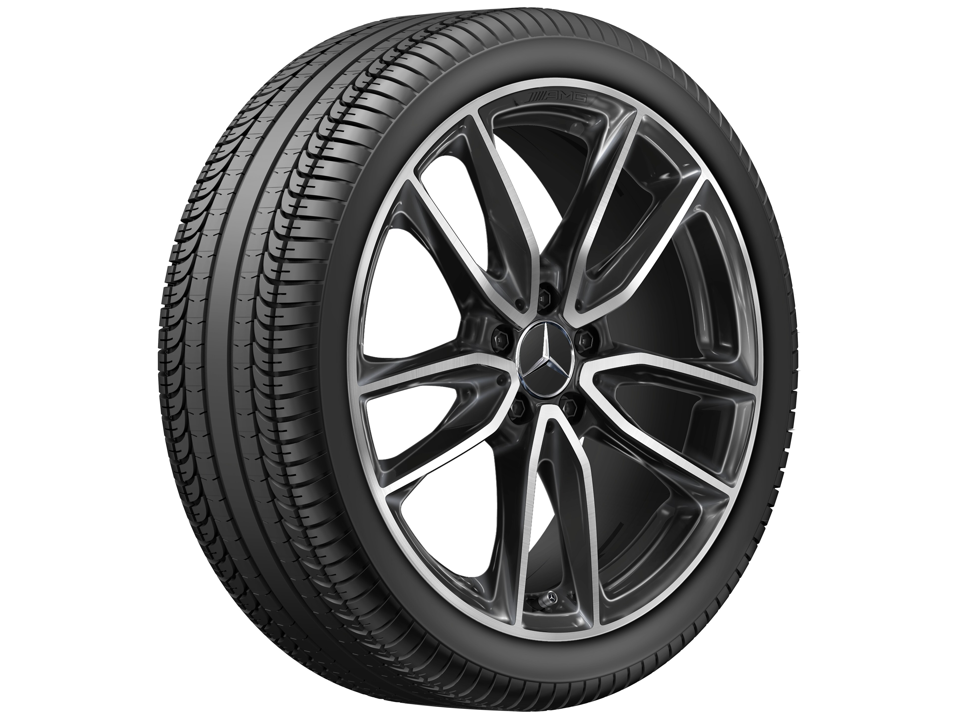 Obręcz AMG z 5 podwójnymi ramionami, 48,3 cm (19 cali) - 7,5 J x 19 ET 49, czerń, toczone na połysk