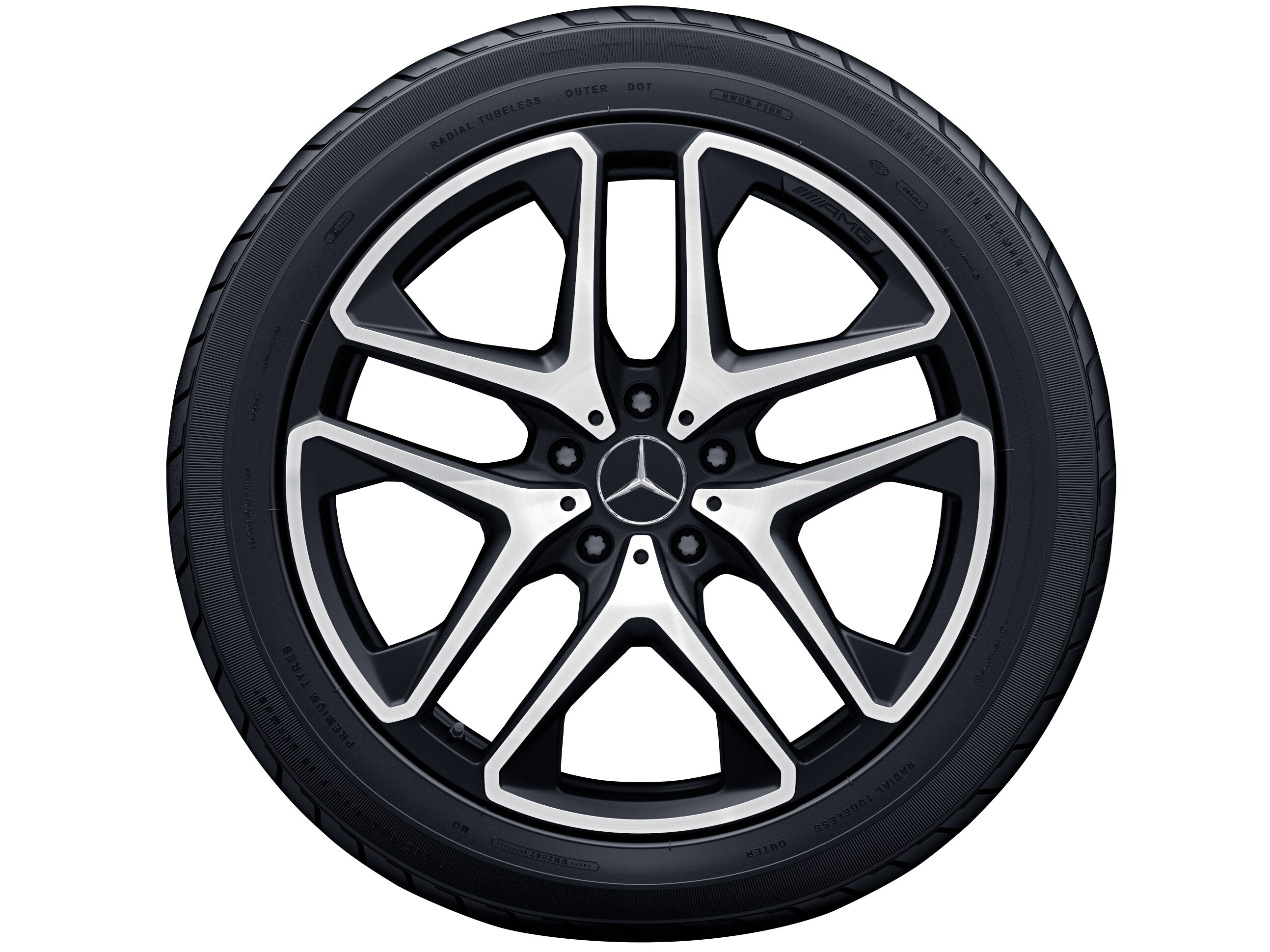 Obręcz AMG z 5 podwójnymi ramionami, 53,3 cm (21 cali) - 10 J x 21 ET 33, czarny mat, toczone na połysk